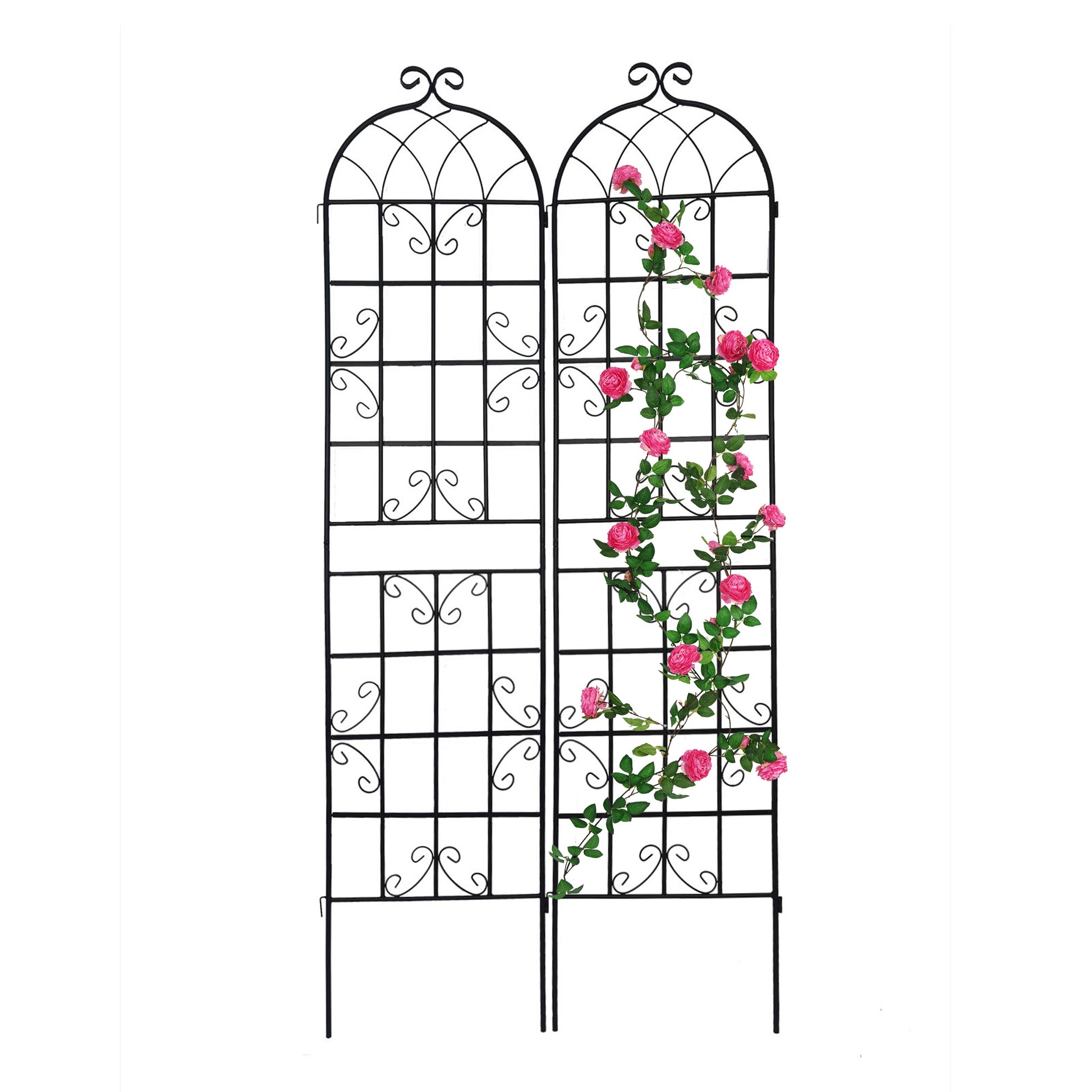 2 Pack Metal Garden Trellis 86.7" X 19.7" Rustproof Trellis For Climbing Plants Outdoor Flower Support Black Black Iron