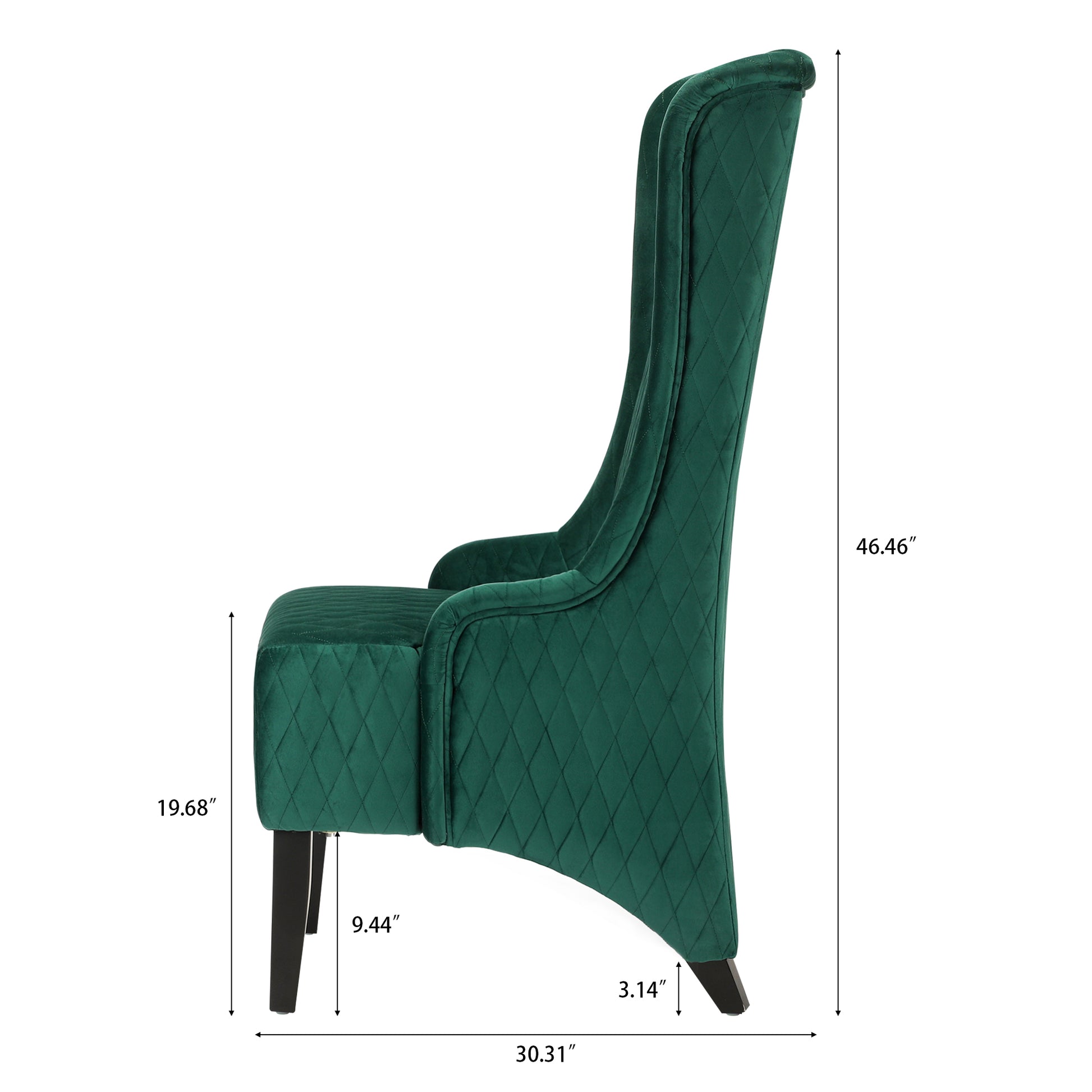 23.03" Wide High Back Velvet Accent Chair, Comfy High Wingback Chair, Living Room Chair With Soft Padded & Wooden Legs, Modern Side Chair For Living Room, Bedroom, Green Retro Green Fabric