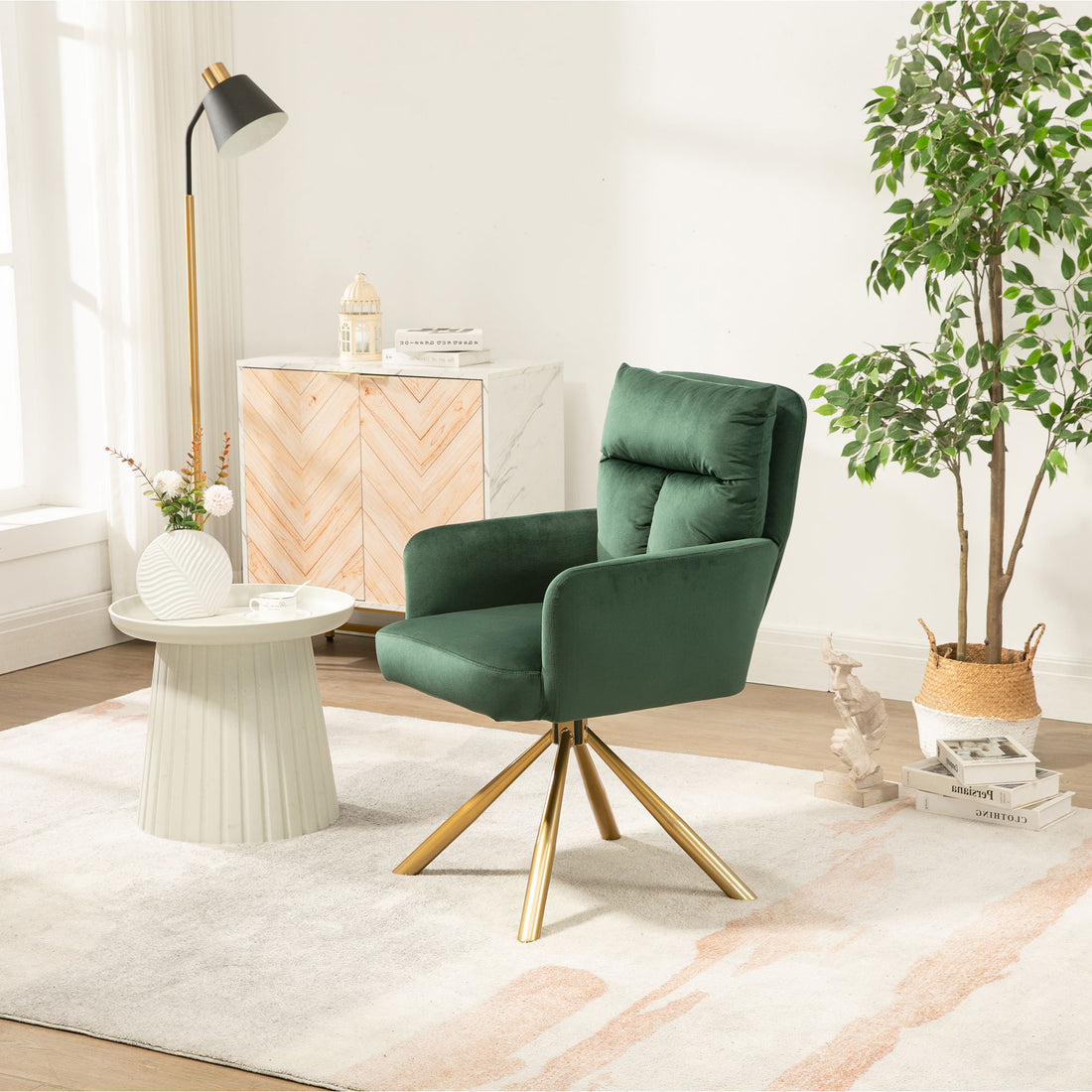 Green Velvet Contemporary High Back Upholstered Swivel Accent Chair Green Office Modern Foam Velvet