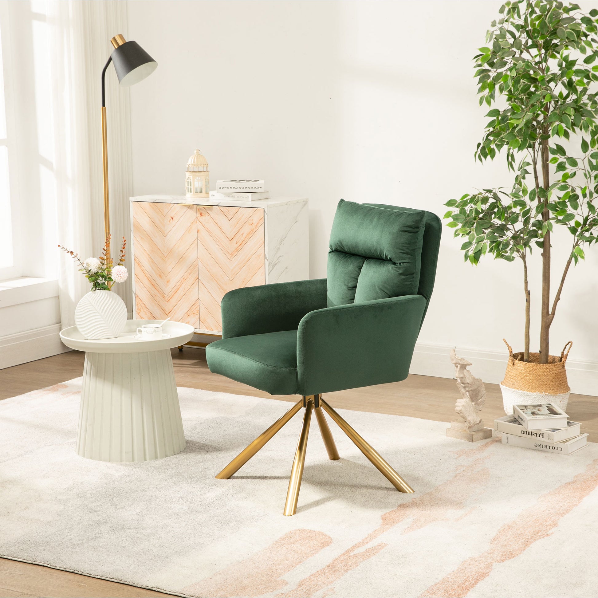 Green Velvet Contemporary High Back Upholstered Swivel Accent Chair Green Office Modern Foam Velvet