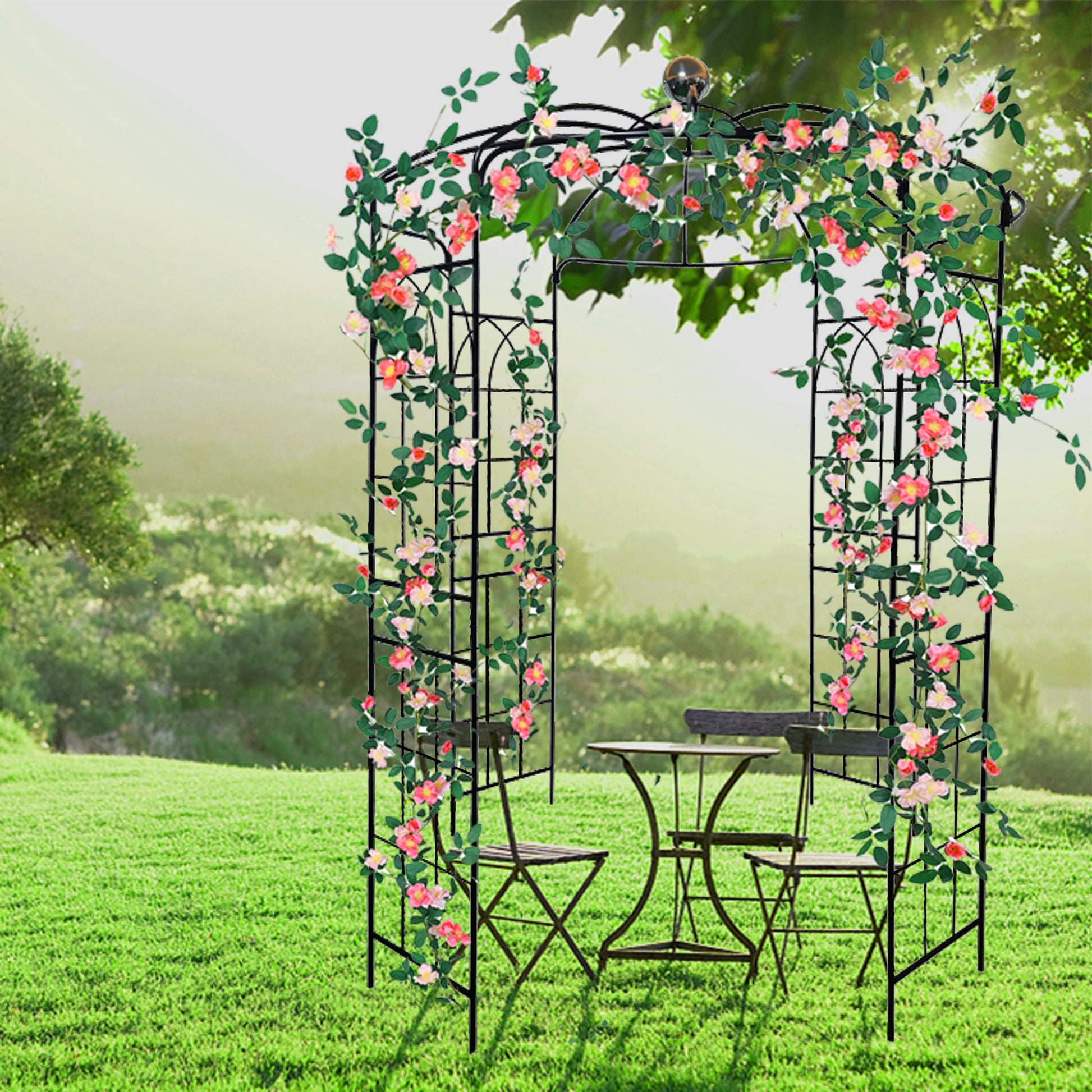 gazebo hanging plants Metal Garden Arch Iron Garden Arbors Gazebo Dia81.3'' X 114.2'' High B