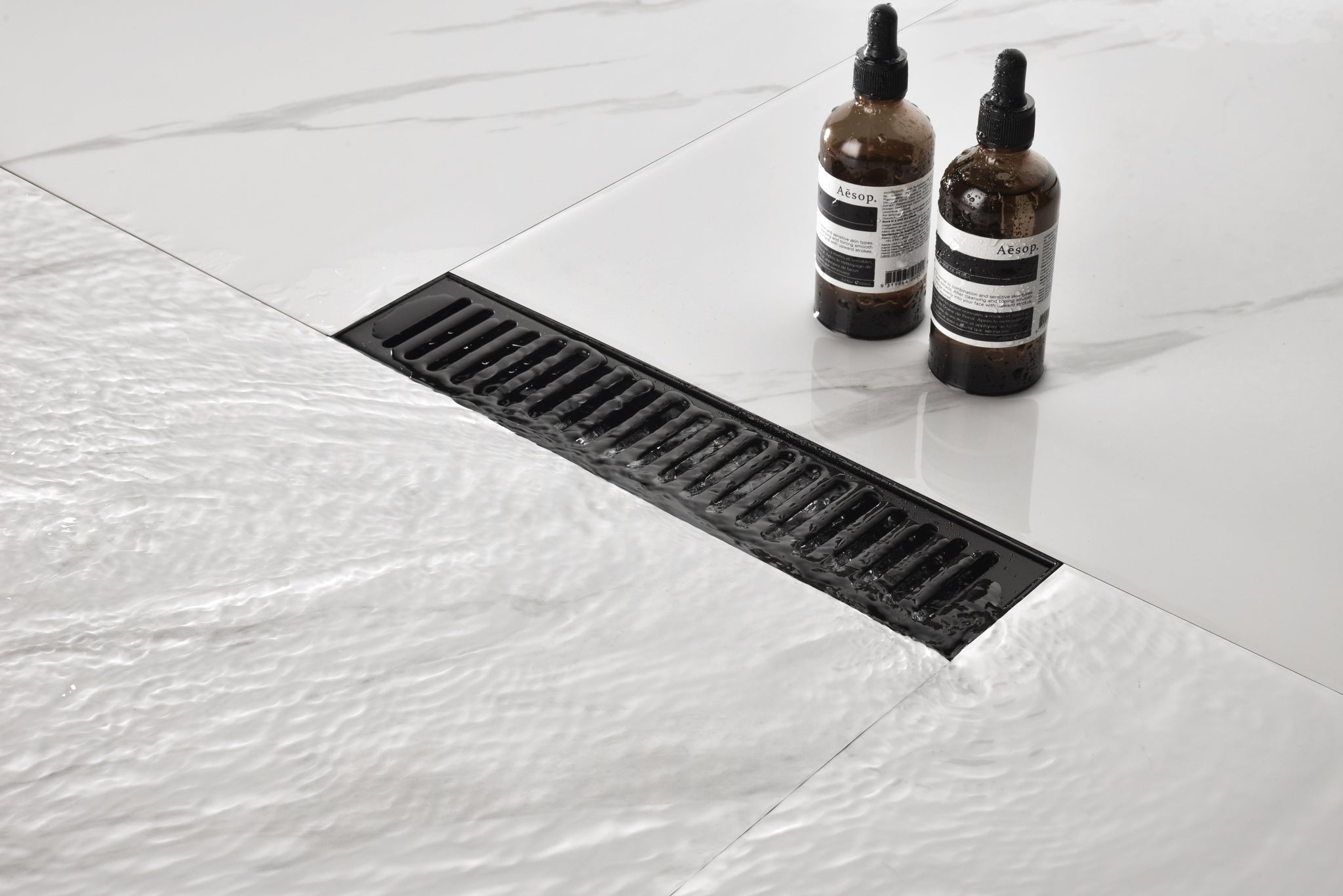 12 Inches Linear Shower Drain with Removable Quadrato matt black-stainless steel