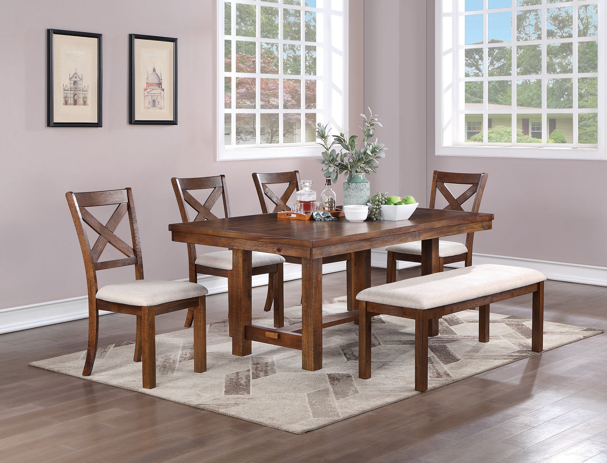 Natural Brown Finish Solid Wood 1Pc Dining Table Wooden Contemporary Style Kitchen Dining Room Furniture Brown Brown Dining Room Modern,Transitional Pine Solid Wood