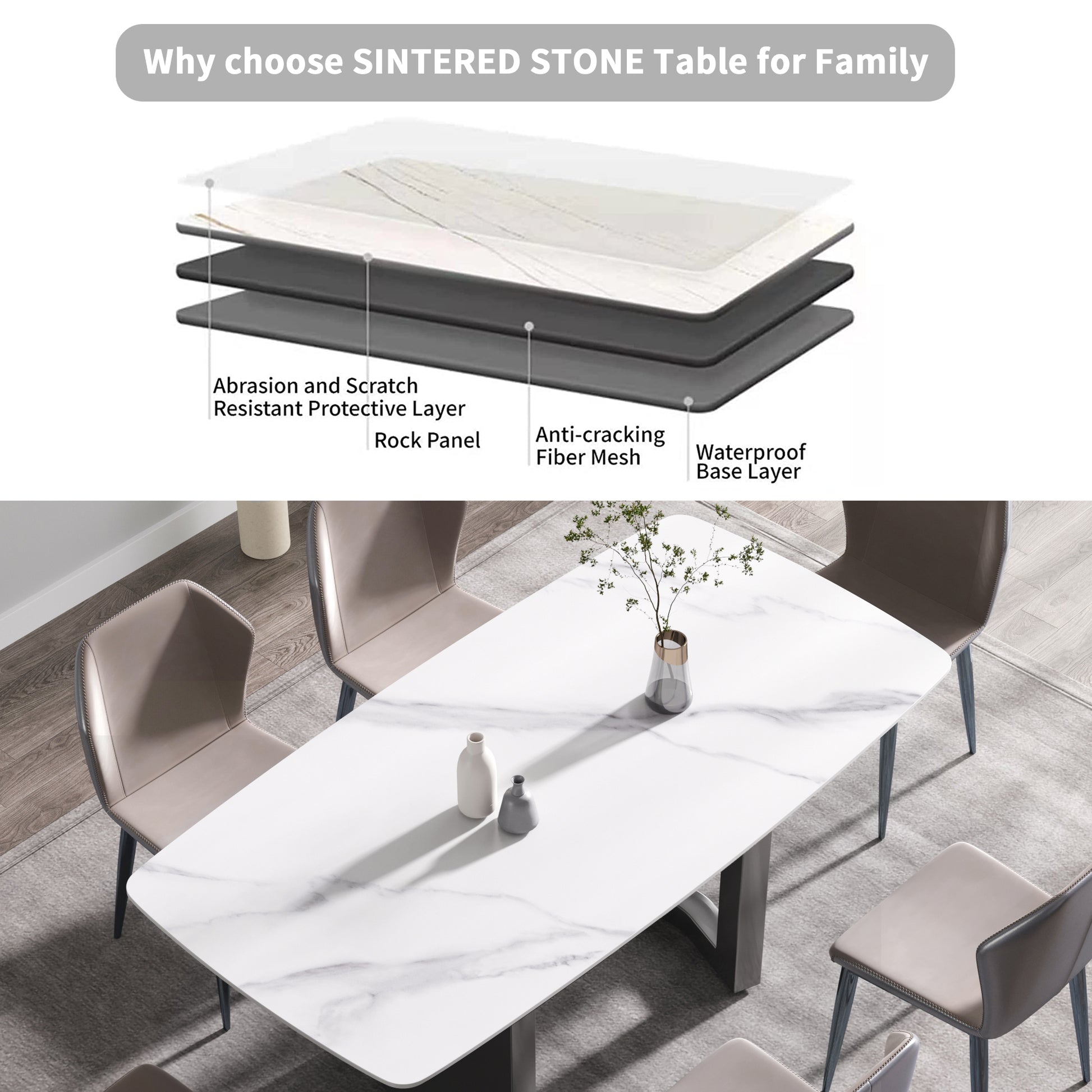 70.87"Modern Artificial Stone White Curved Black Metal Leg Dining Table Can Accommodate 6 8 People White Metal Sintered Stone