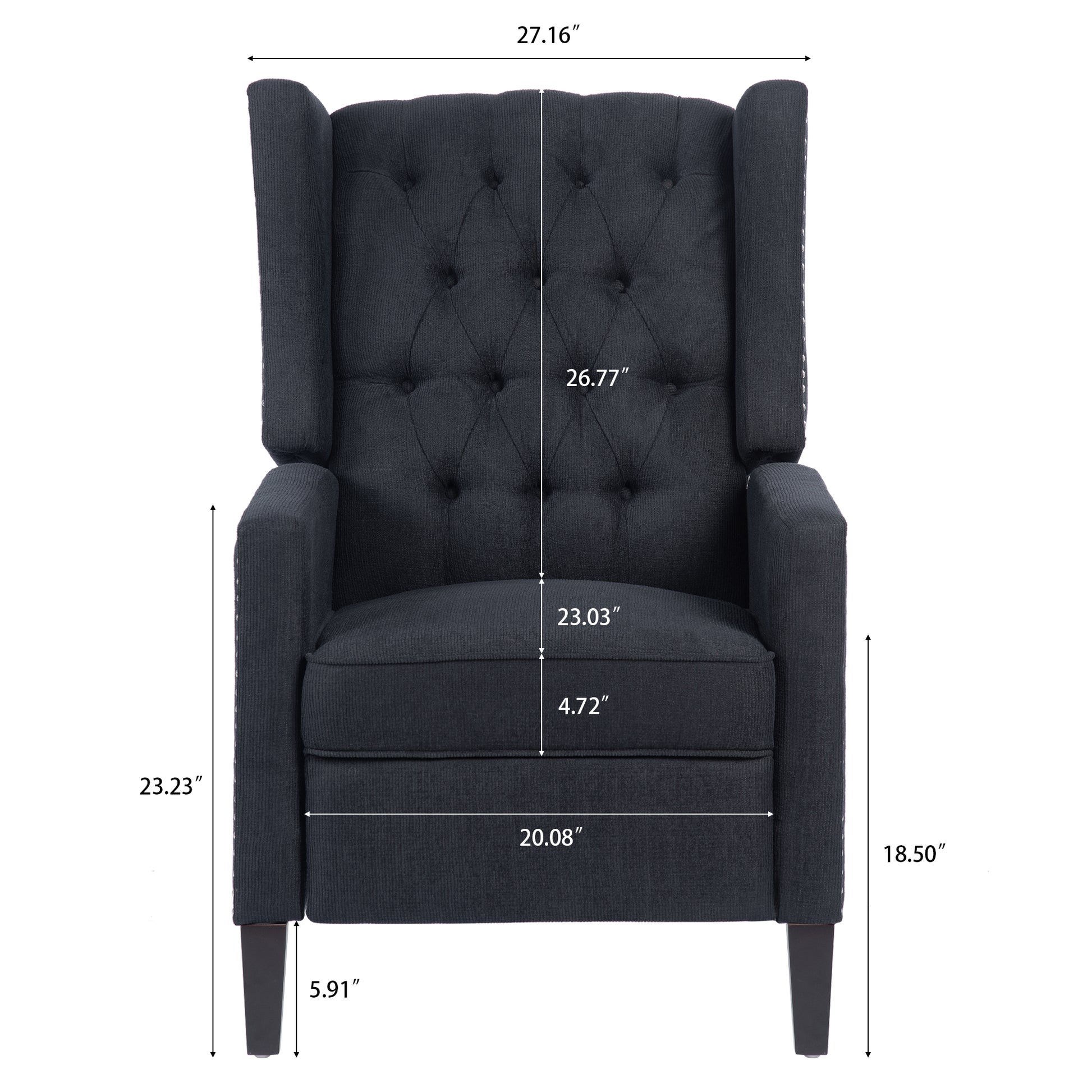 27.16" Wide Manual Wing Chair Recliner Black Fabric