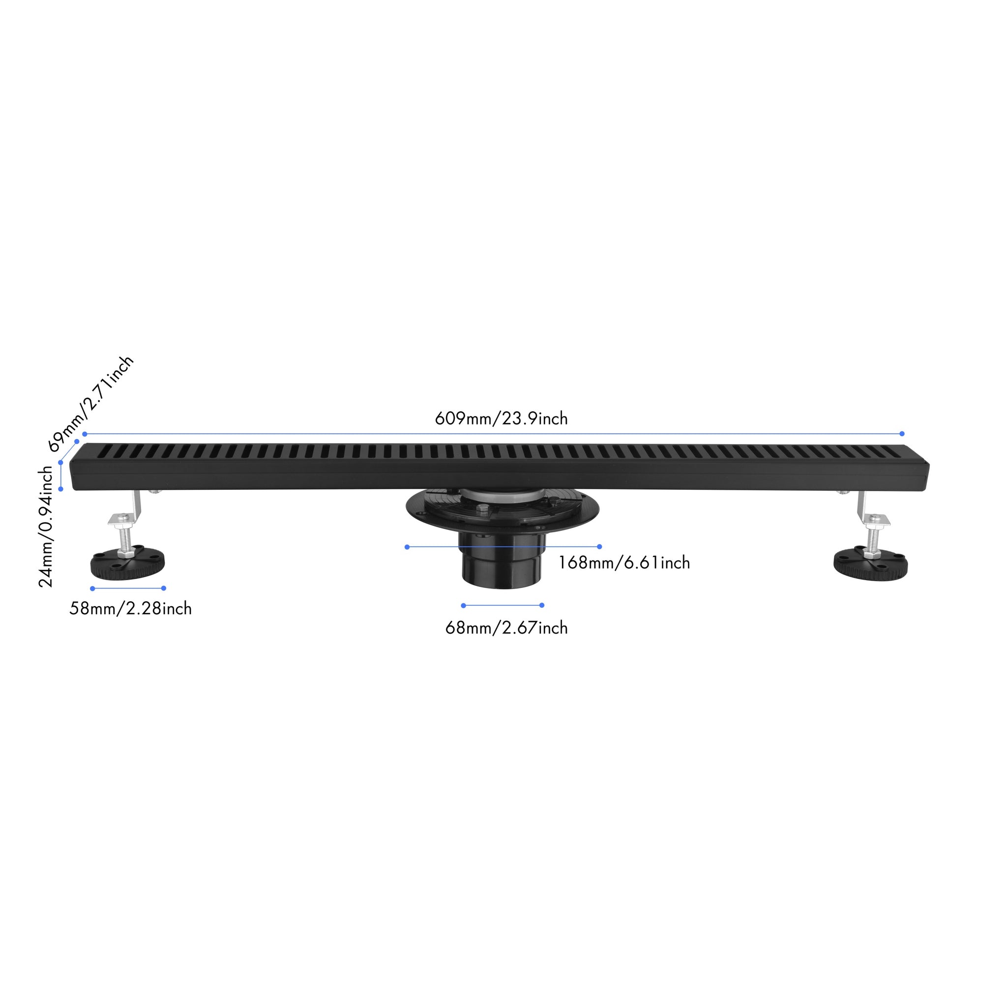 24 Inches Linear Shower Drain with Removable Quadrato matt black-stainless steel