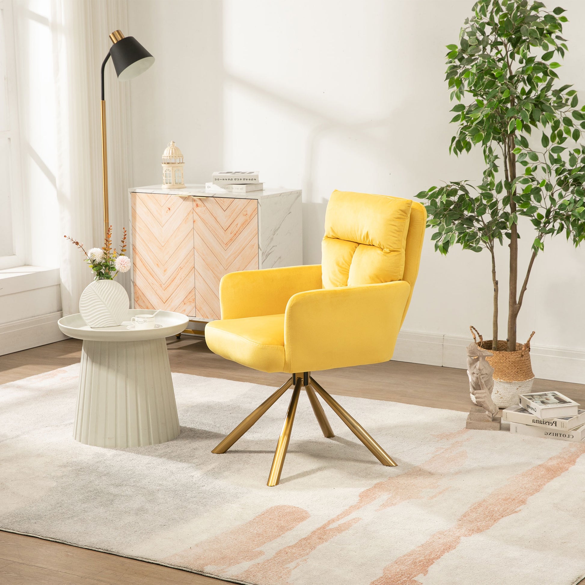 Yellow Velvet Contemporary High Back Upholstered Swivel Accent Chair Y