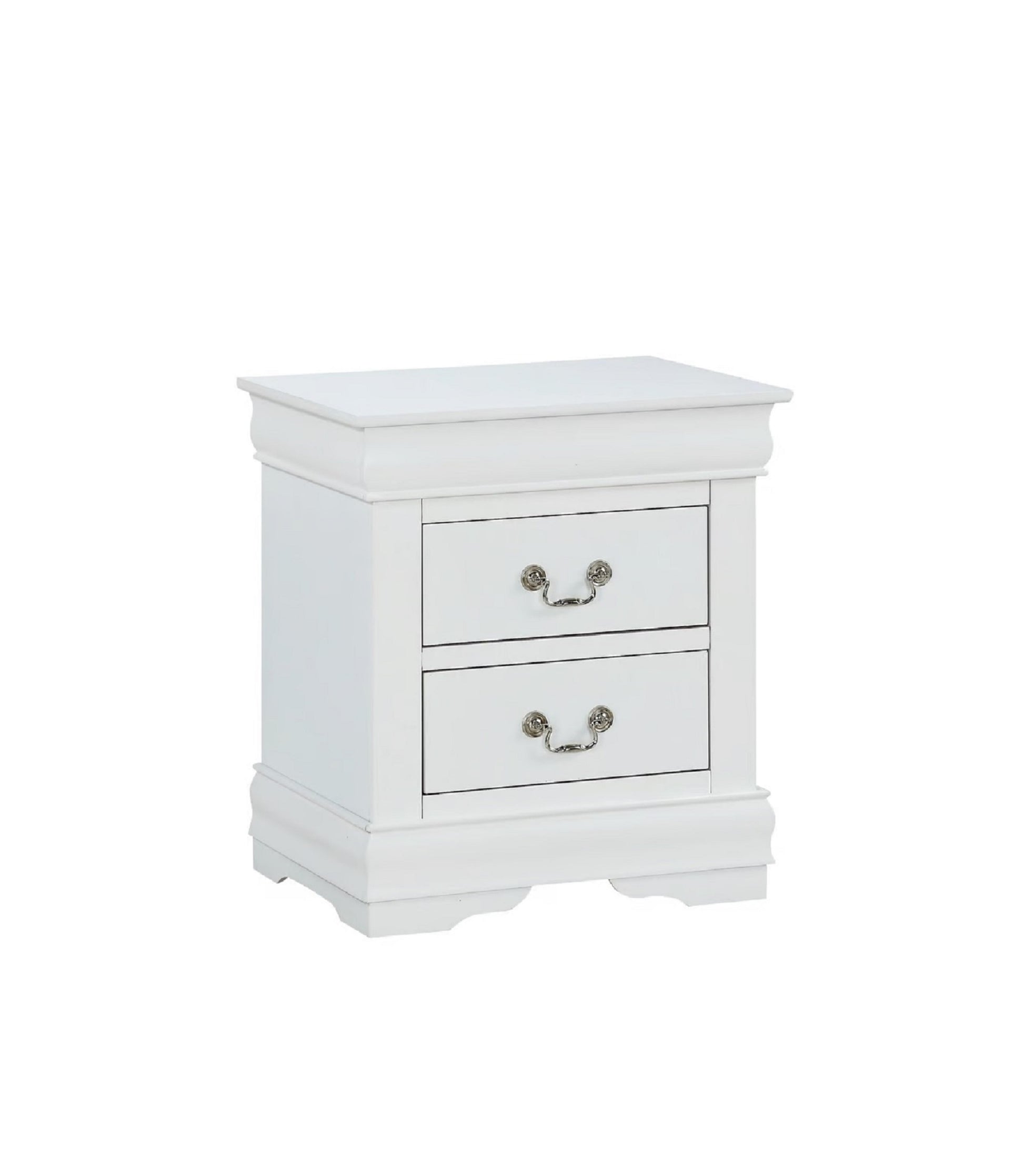 1Pc White Finish Two Drawers Louis Philip Nightstand Solid Wood Contemporary & Simple Style White Solid Wood