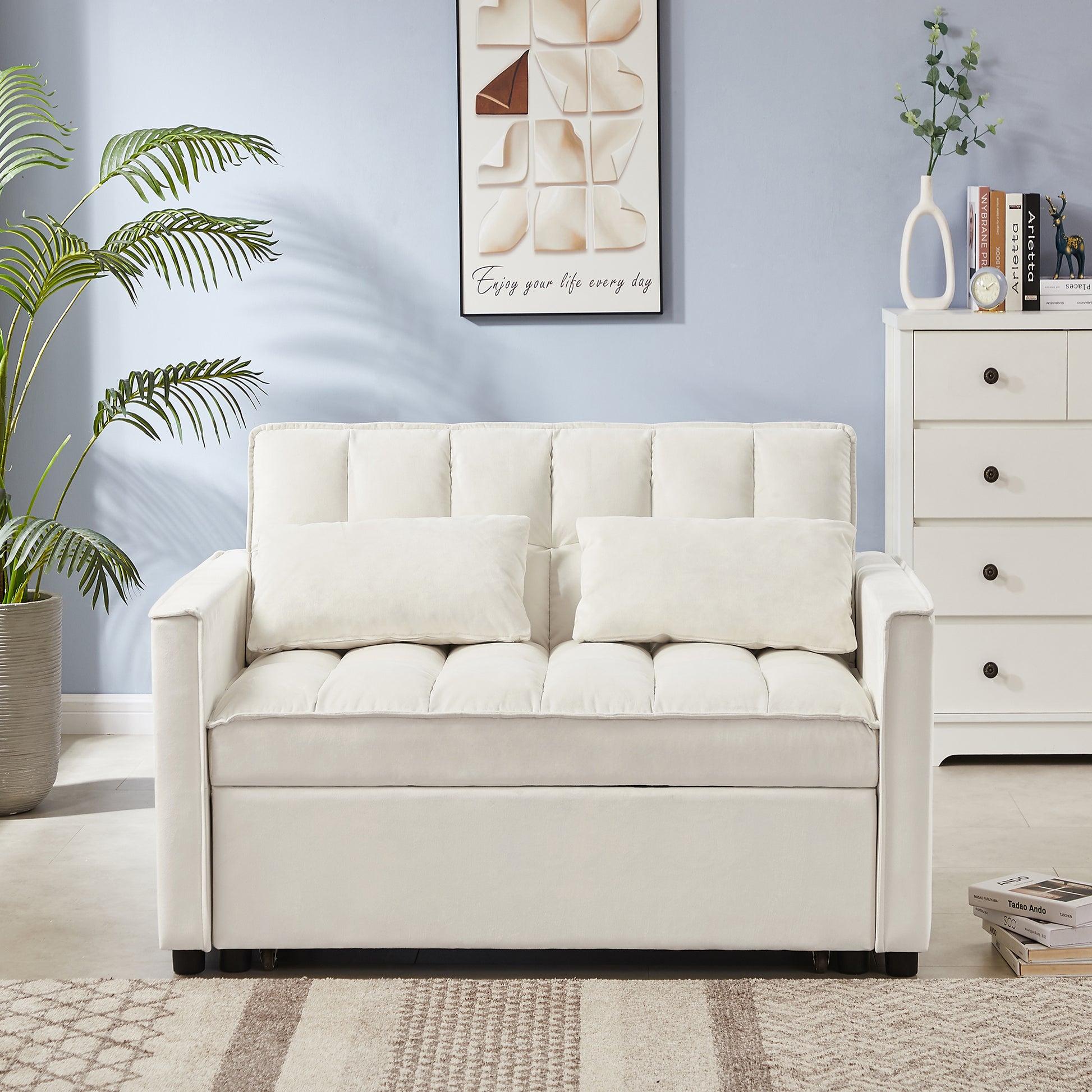 Off White Velvet Loveseat Sofa Bed Off White Wood Tufted Back Square Arms Foam Velvet 2 Seat