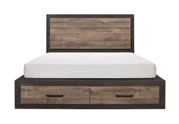 Contemporary Style Footboard Storage Queen Bed 1Pc Natural Wood Grain Look Drawers Two Tone Finish Stylish Bedroom Furniture Box Spring Not Required Queen Multicolor Wood Bedroom Contemporary Solid Wood
