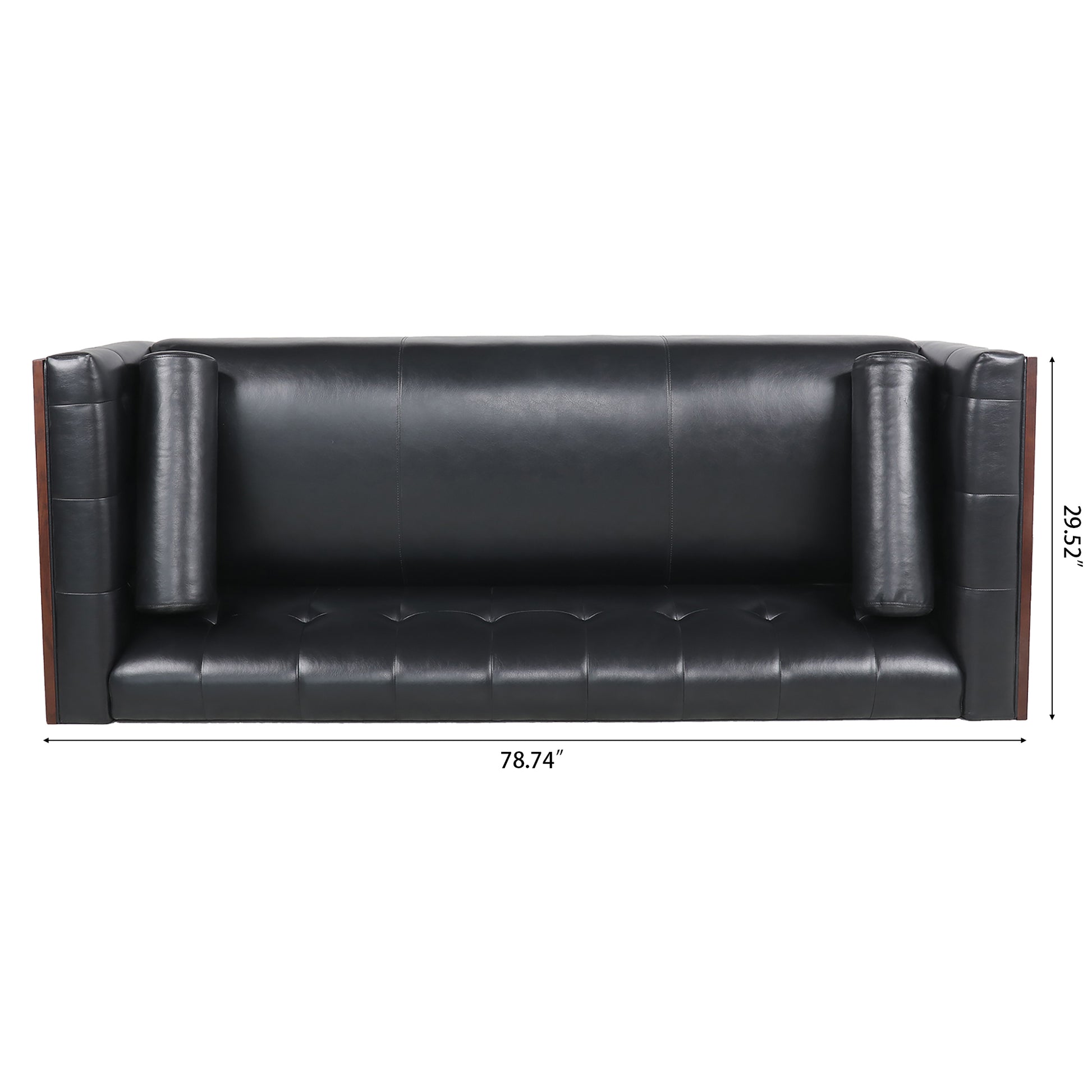 78.74" Wooden Decorated Arm 3 Seater Sofa Black Pu Pu