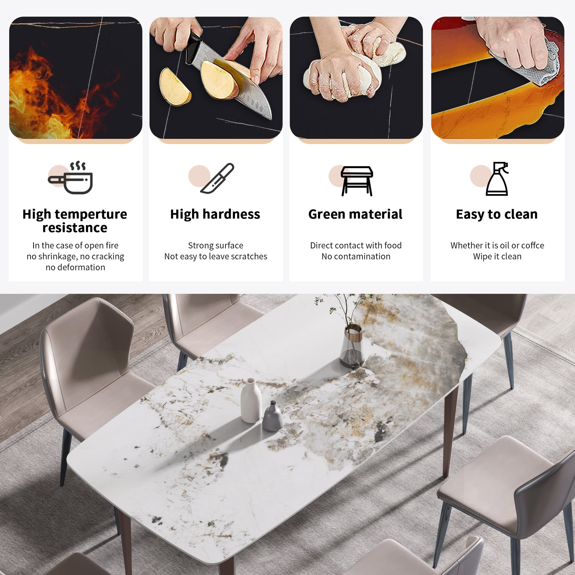 70.87"Modern Artificial Stone Pandora White Curved Metal Leg Dining Table Can Accommodate 6 8 People Antique White Metal Sintered Stone