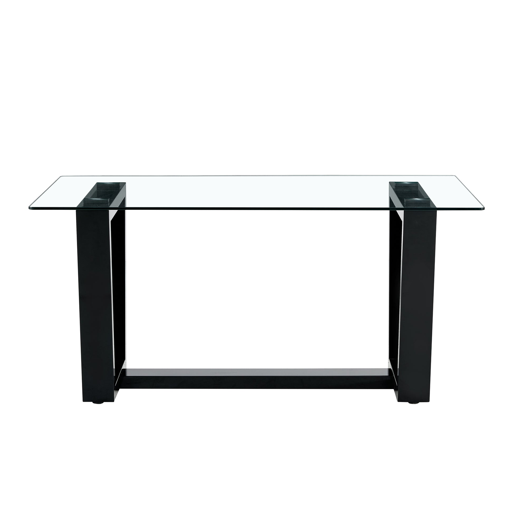 Glass Dining Table Large Modern Minimalist Rectangular For 6 8 With 0.4" Tempered Glass Tabletop And Black Mdftrapezoid Bracket,For Kitchen Dining Living Meeting Room Banquet Hall F 1550 Black Mdf