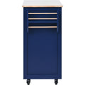 Kitchen Cart With Rubber Wood Countertopkitchen Island Has 8 Handle Free Drawers Including A Flatware Organizer And 5 Wheels For Kitchen Dinning Room, Dark Blue Blue Mdf