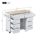 Kitchen Cart With Rubber Wood Countertopkitchen Island Has 8 Handle Free Drawers Including A Flatware Organizer And 5 Wheels For Kitchen Dinning Room, White White Mdf