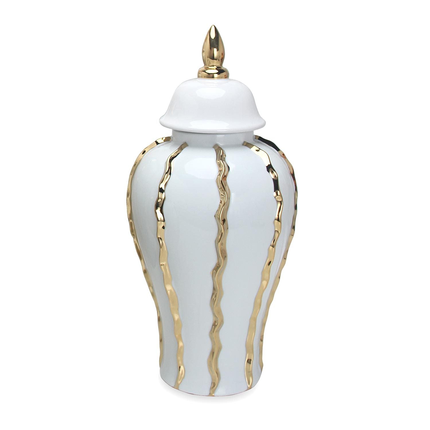 Elegant White Ceramic Ginger Jar with Gold Accents white-ceramic