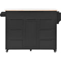 Kitchen Cart With Rubber Wood Countertopkitchen Island Has 8 Handle Free Drawers Including A Flatware Organizer And 5 Wheels For Kitchen Dinning Room, Black Black Mdf