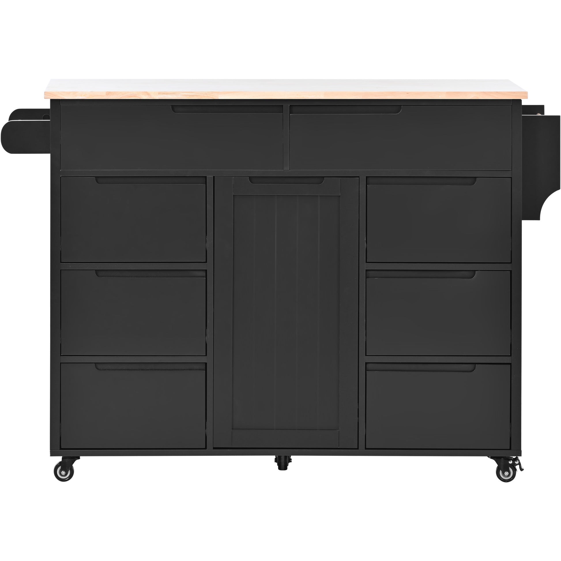 Kitchen Cart with Rubber Wood Countertop black-mdf