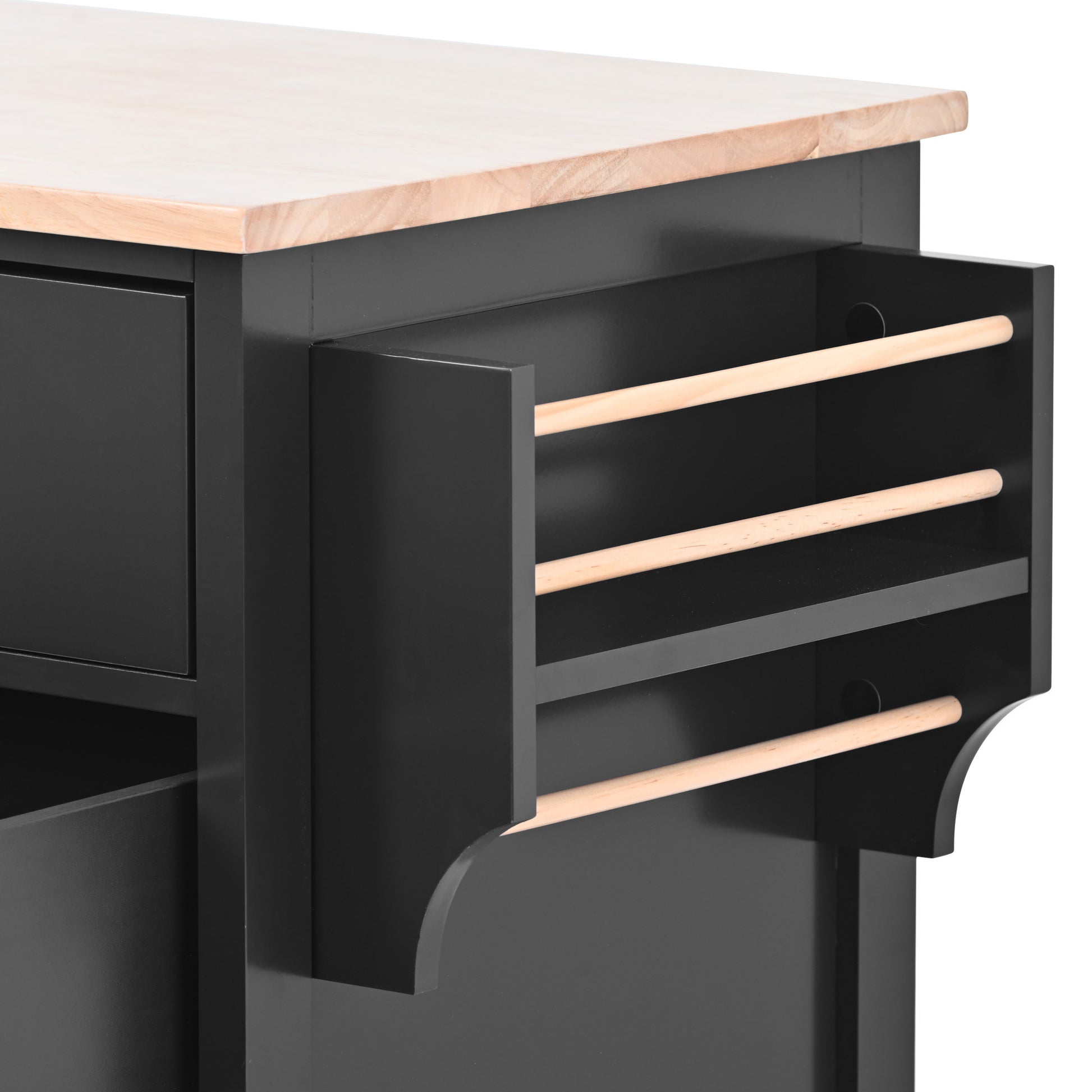 Kitchen Cart with Rubber Wood Countertop black-mdf