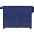 Kitchen Cart with Rubber Wood Countertop blue-mdf