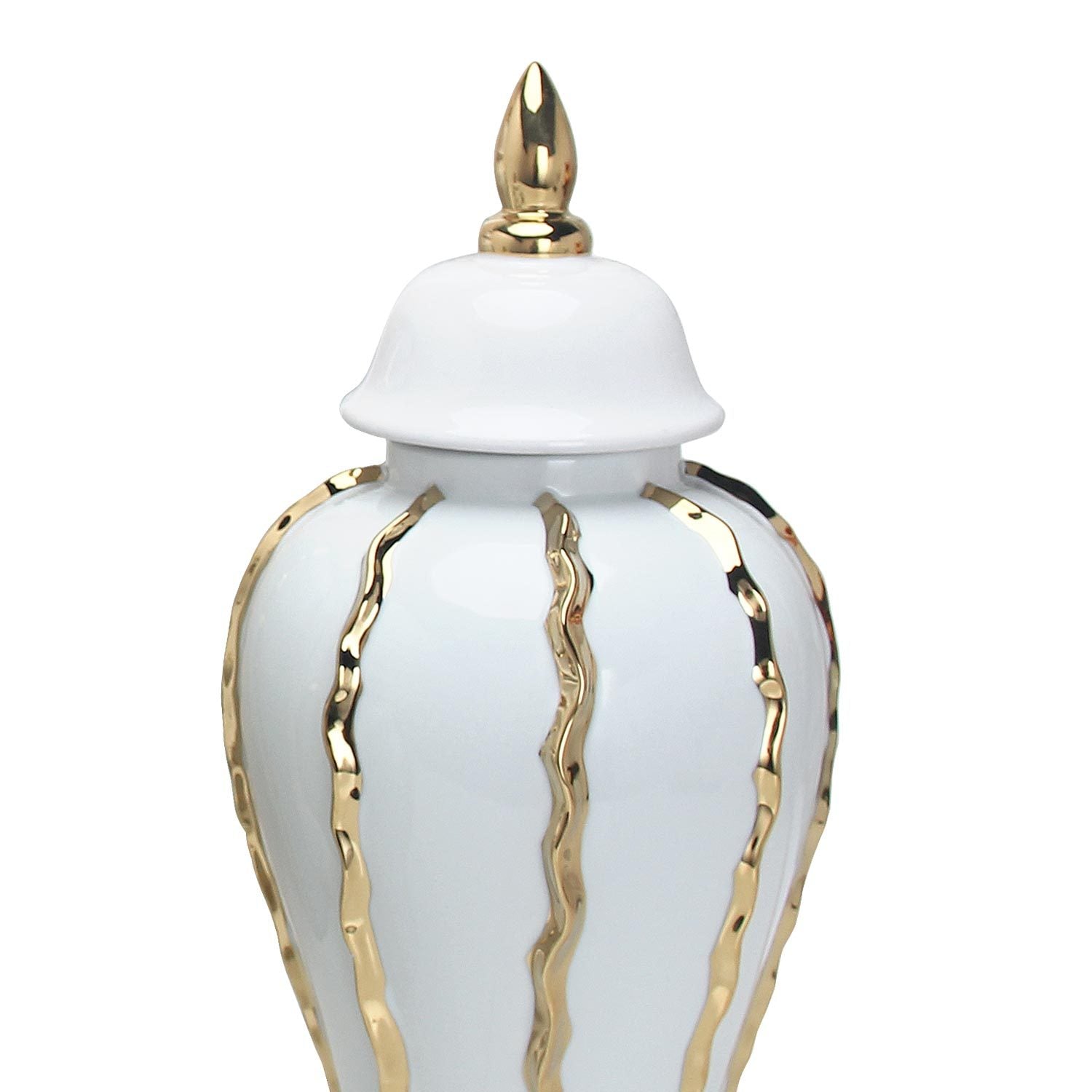 Elegant White Ceramic Ginger Jar with Gold Accents white-ceramic