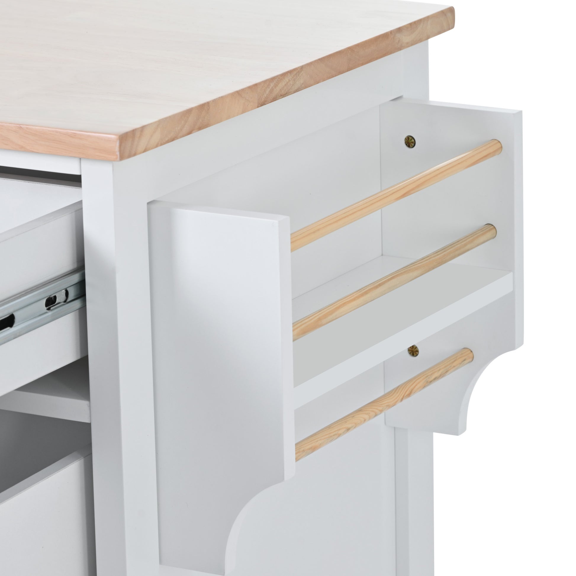 Kitchen Cart with Rubber Wood Countertop white-mdf