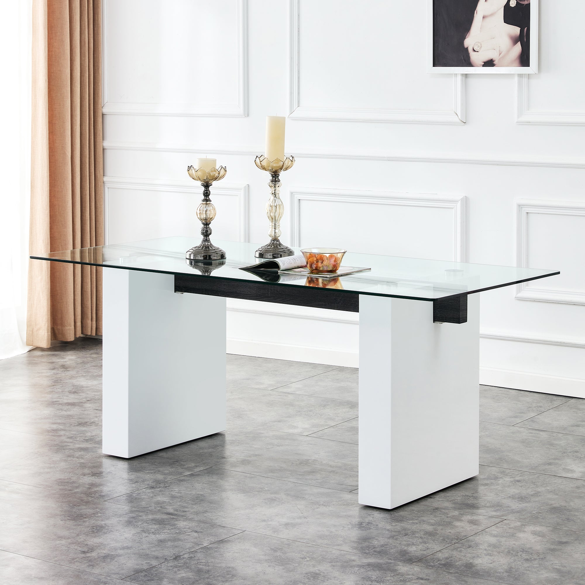 Large Modern Simple Rectangular Glass Table, Which Can Accommodate 6 8