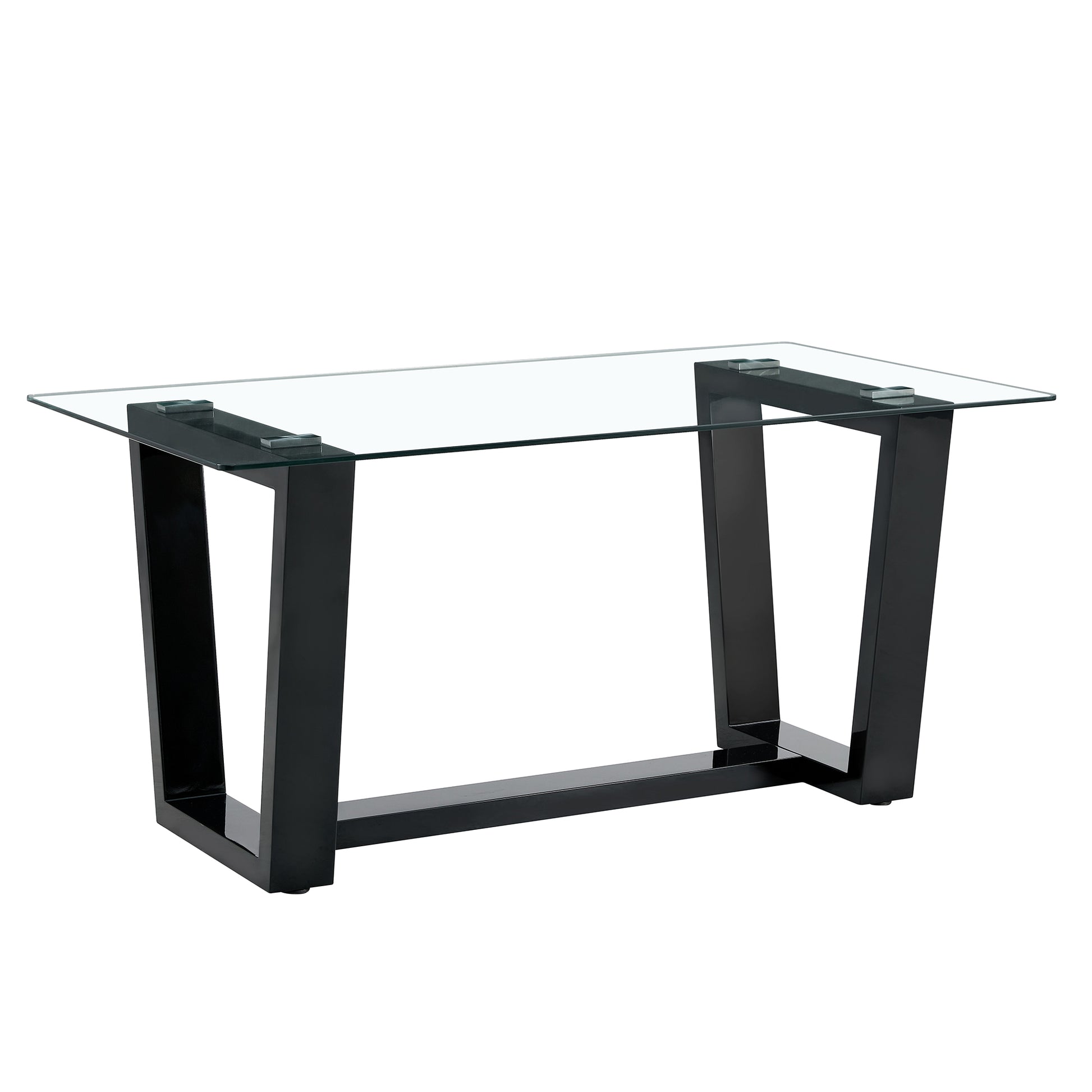 Glass Dining Table Large Modern Minimalist Rectangular For 6 8 With 0.4" Tempered Glass Tabletop And Black Mdftrapezoid Bracket,For Kitchen Dining Living Meeting Room Banquet Hall F 1550 Black Mdf