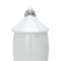 White Ceramic Decorative Jar With Silver Accent And Lid White Ceramic