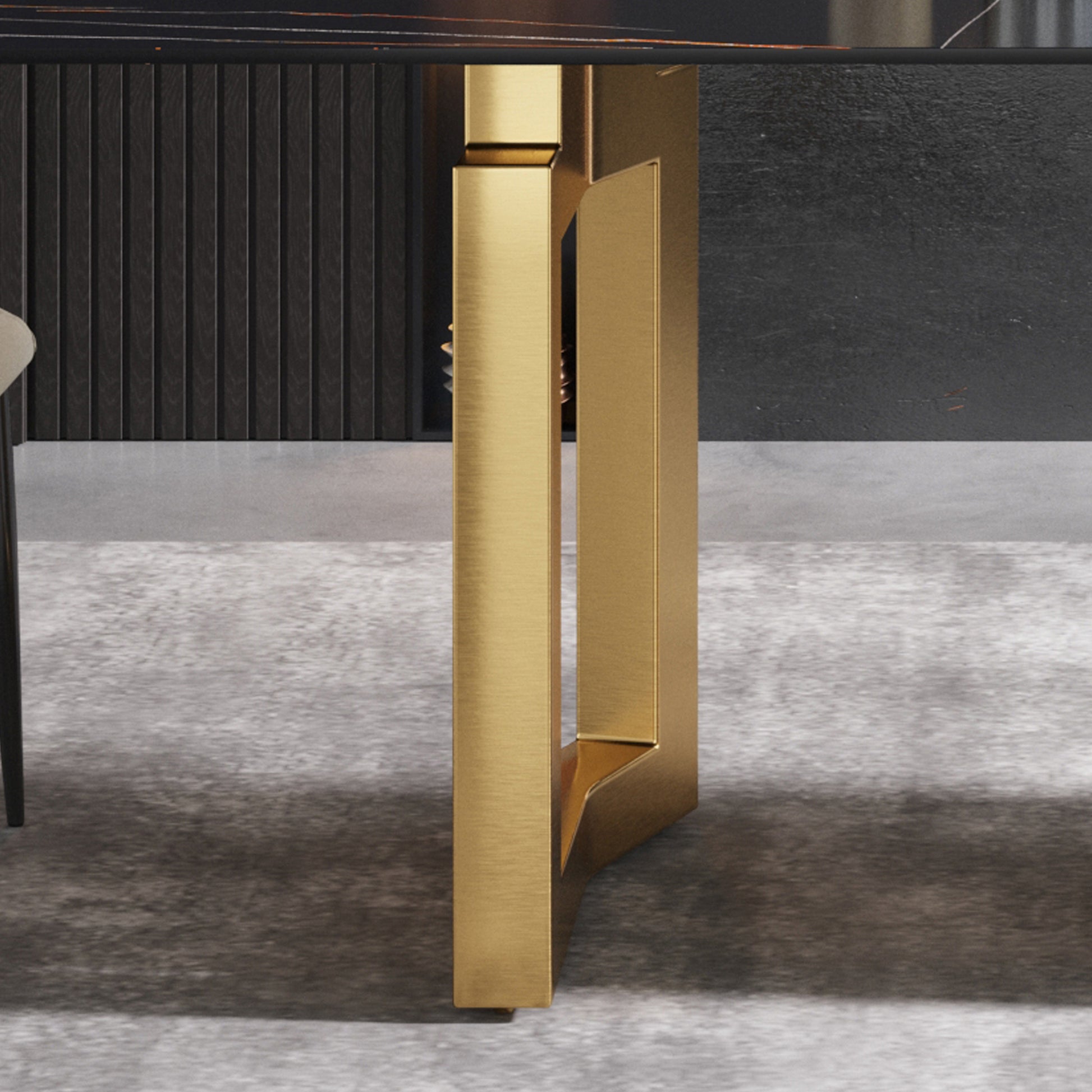 70.87" Modern Artificial Stone Black Straight Edge Golden Metal Leg Dining Table Can Accommodate 6 8 People Black Metal Sintered Stone