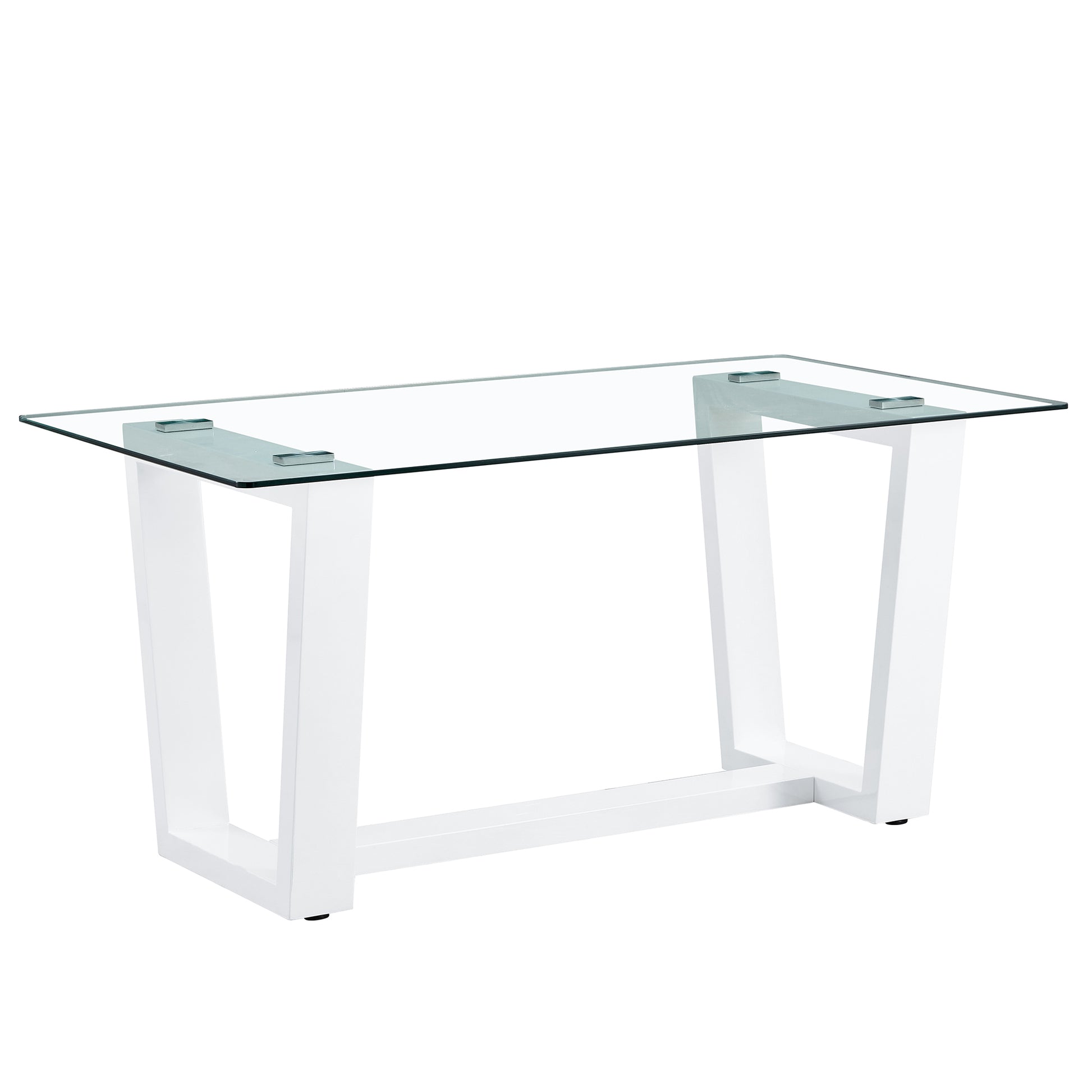 Glass Dining Table Large Modern Minimalist Rectangular For 6 8 With 0.4" Tempered Glass Tabletop And White Mdf Trapezoid Bracket,For Kitchen Dining Living Meeting Room Banquet Hall F 1550 W1151S00323 White Mdf