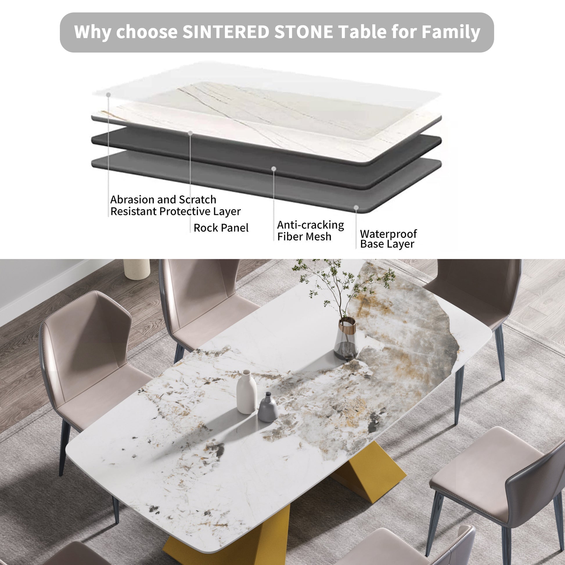 70.87"Modern Artificial Stone Pandora White Curved Golden Metal Leg Dining Table Can Accommodate 6 8 People Antique White Metal Sintered Stone