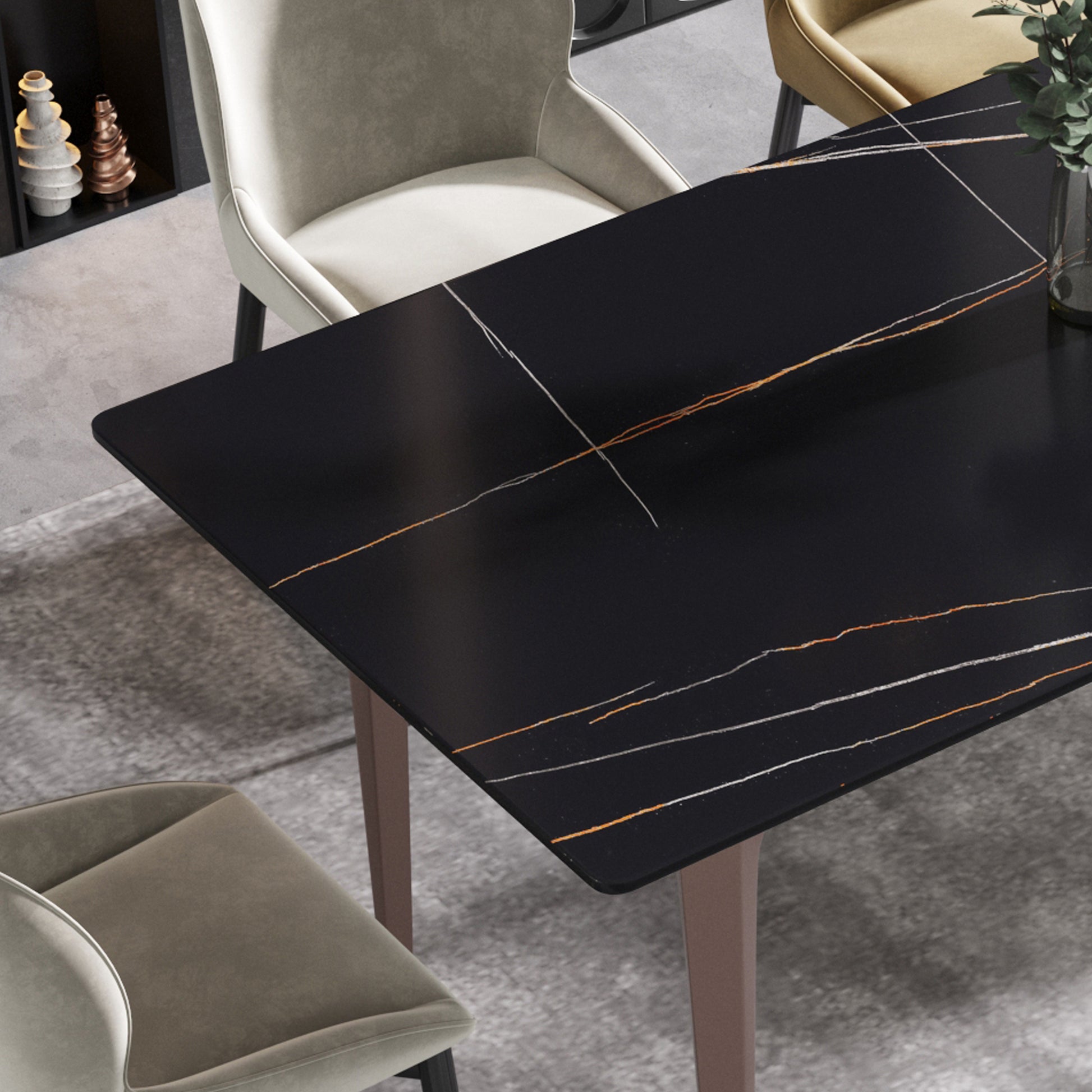 70.87" Modern Artificial Stone Black Straight Edge Metal Leg Dining Table Can Accommodate 6 8 People Black Metal Sintered Stone