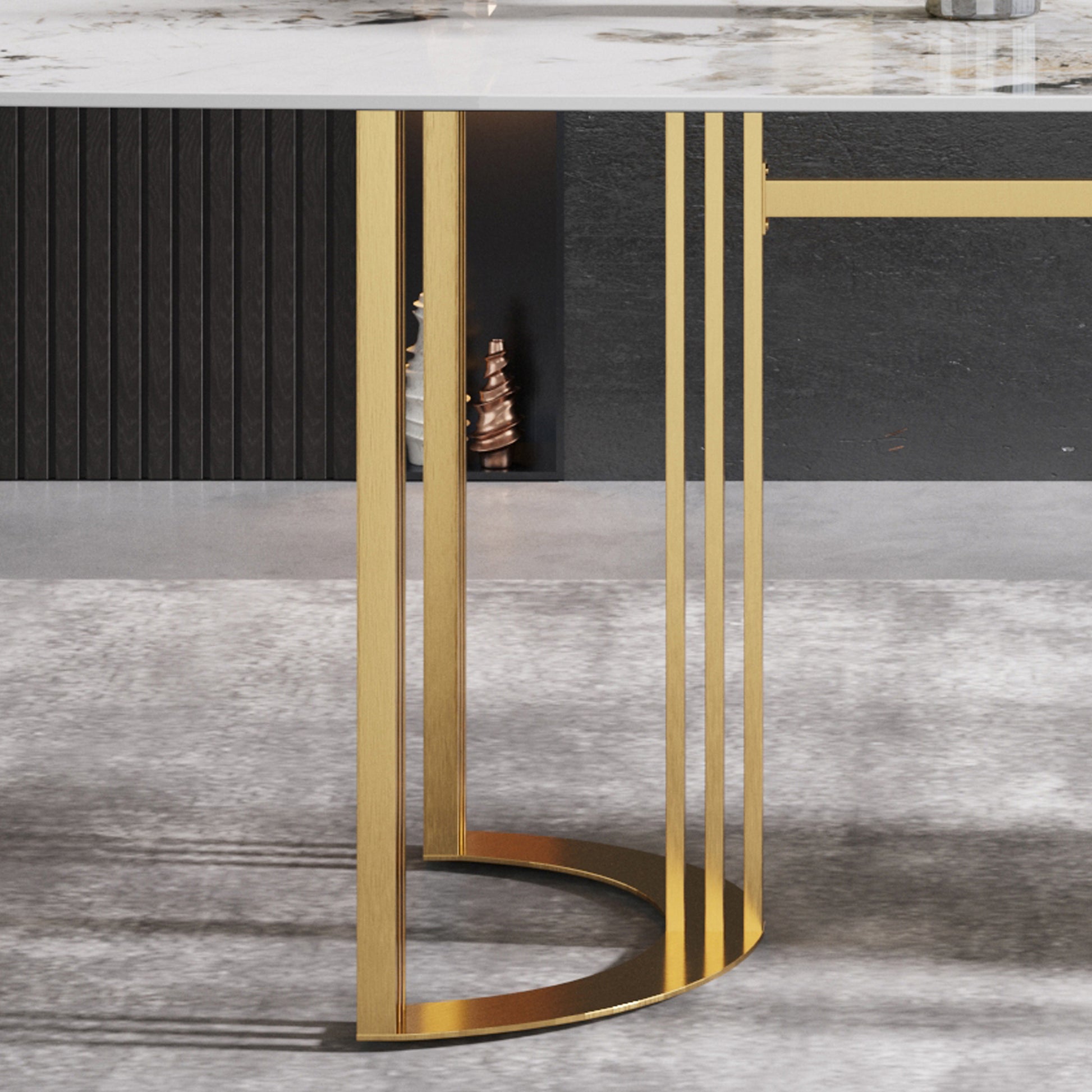 70.87"Modern Artificial Stone Pandora White Curved Golden Metal Leg Dining Table Can Accommodate 6 8 People Antique White Metal Sintered Stone