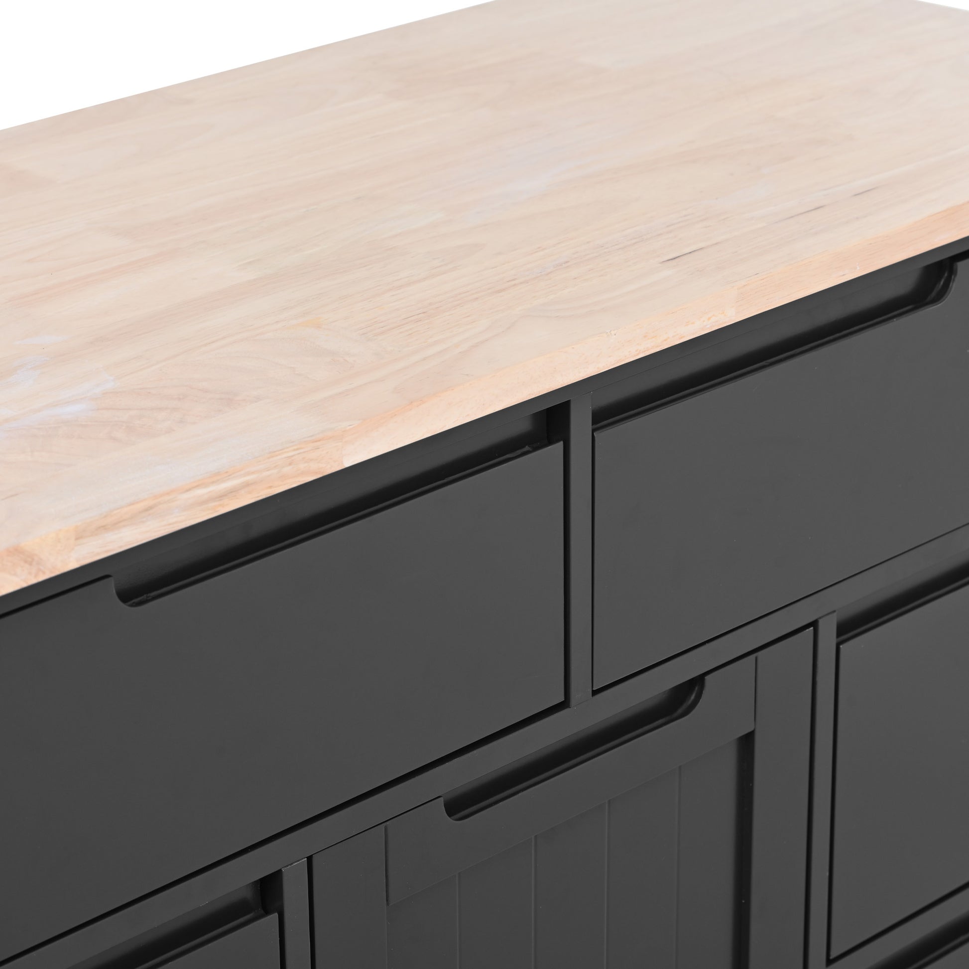 Kitchen Cart with Rubber Wood Countertop black-mdf