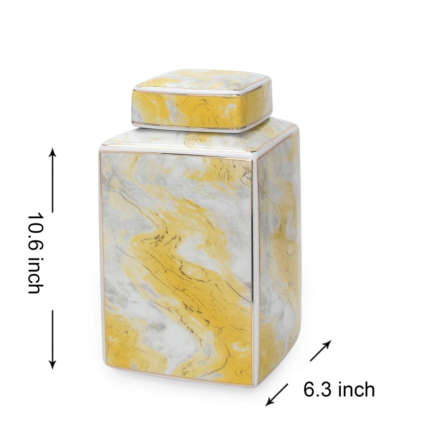 Square Glass Ginger Jar with Gold and Gray Marble gray-ceramic