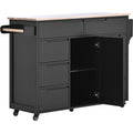 Kitchen Cart With Rubber Wood Countertopkitchen Island Has 8 Handle Free Drawers Including A Flatware Organizer And 5 Wheels For Kitchen Dinning Room, Black Black Mdf