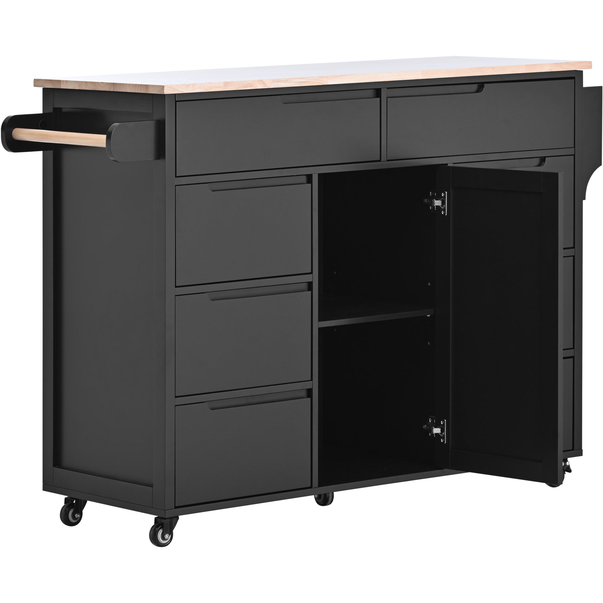 Kitchen Cart with Rubber Wood Countertop black-mdf