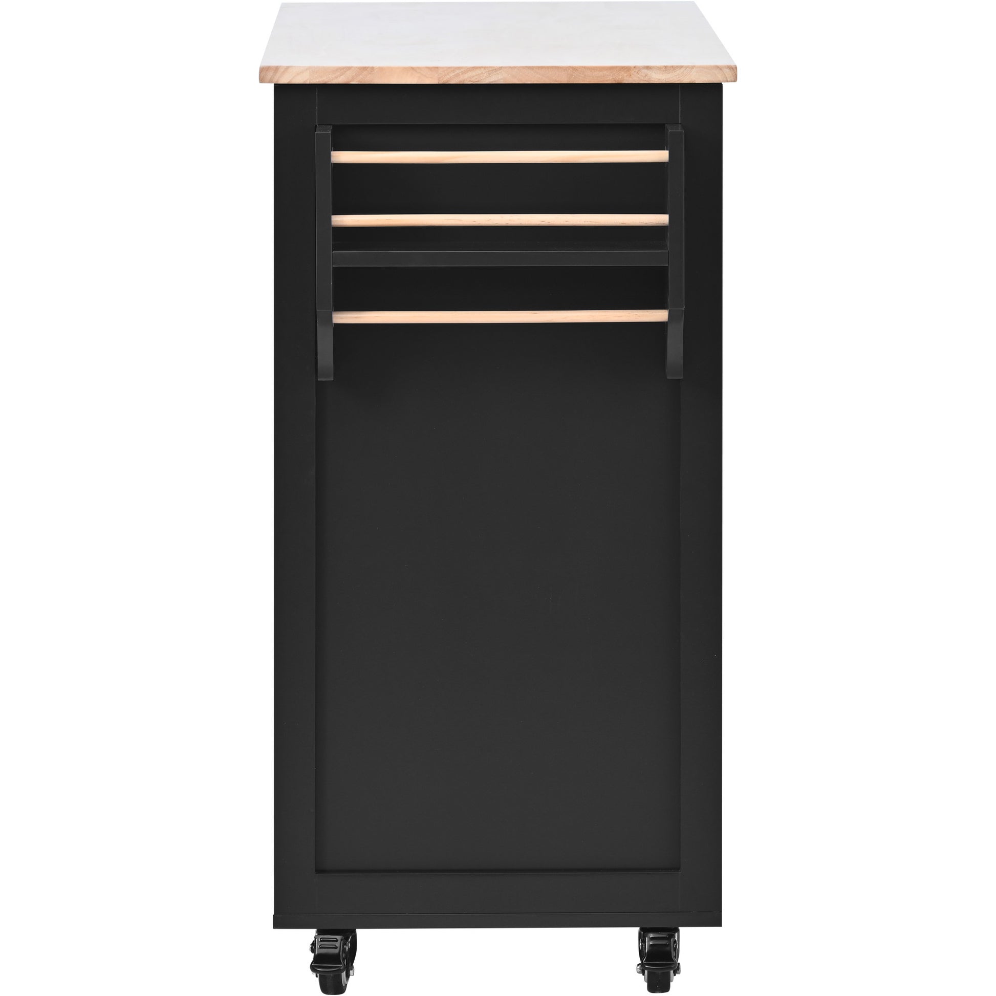 Kitchen Cart with Rubber Wood Countertop black-mdf