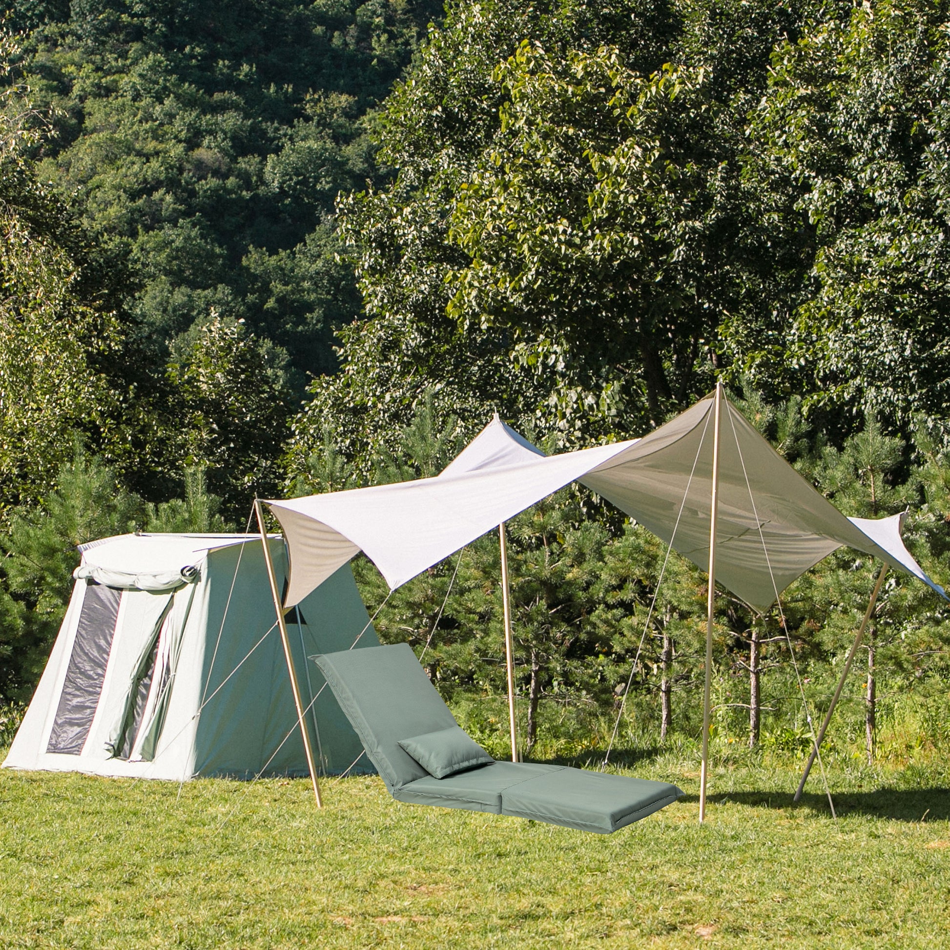 Foldable Portable Chair For Outdoor Travel, Picnic, Bbq,Camping Folding Adults With Carry Bag,Portable Chair For Outdoor Travel, Fourteen Position Adjustable Recliner Light Green Cotton Metal