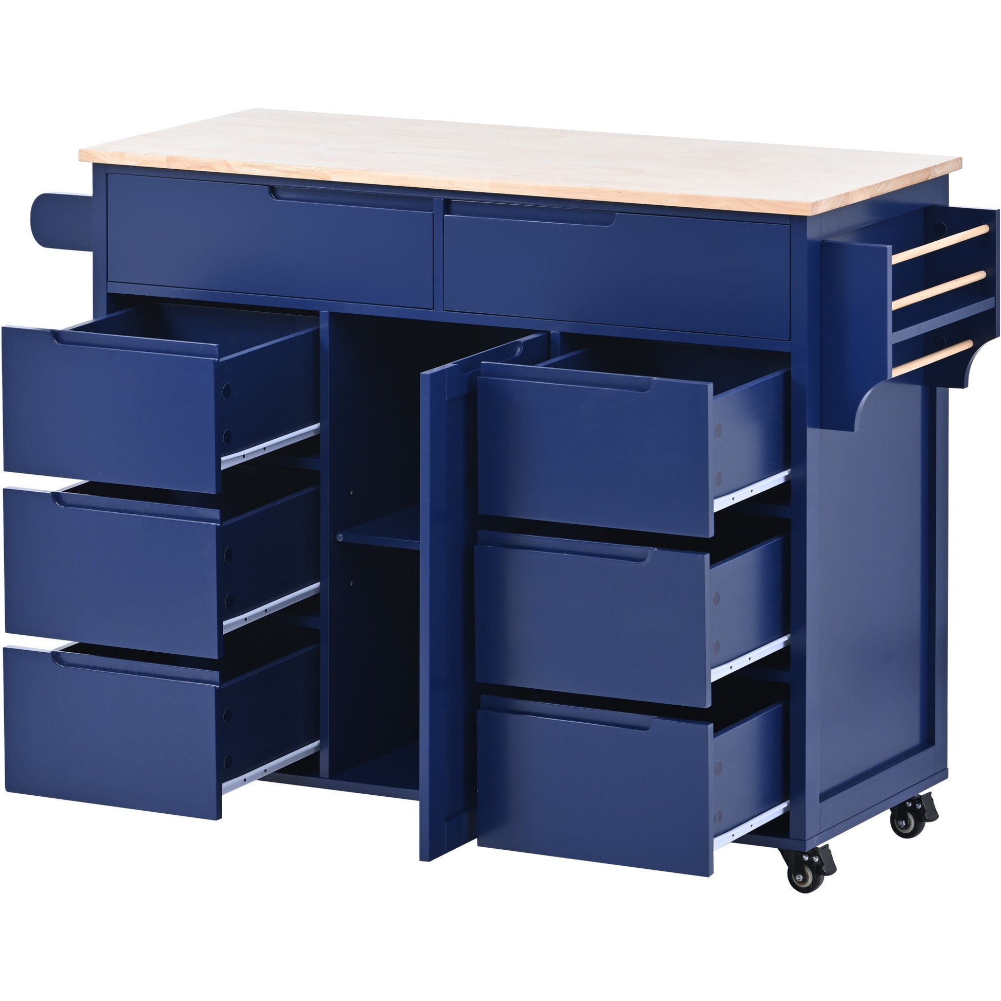 Kitchen Cart with Rubber Wood Countertop blue-mdf