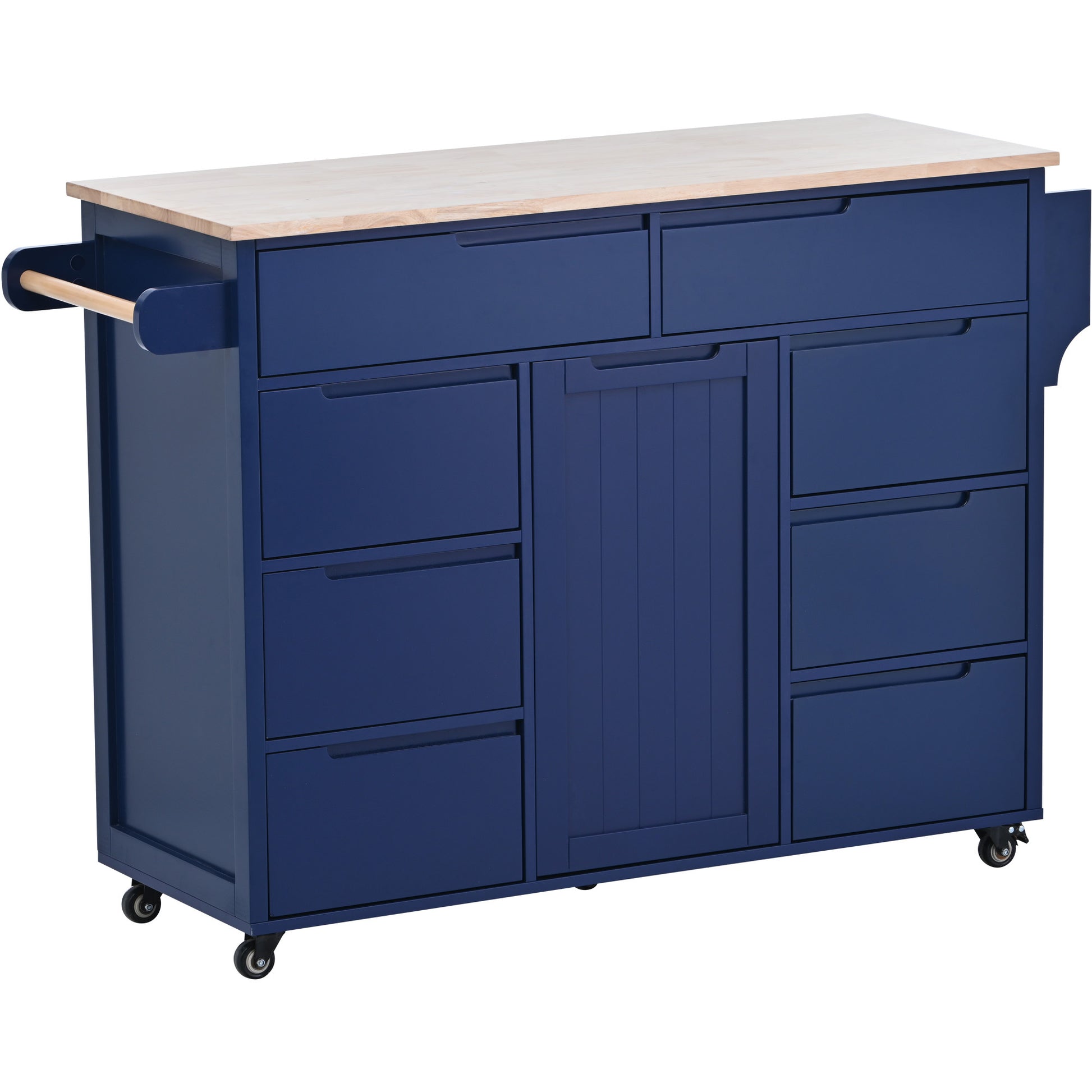 Kitchen Cart with Rubber Wood Countertop blue-mdf