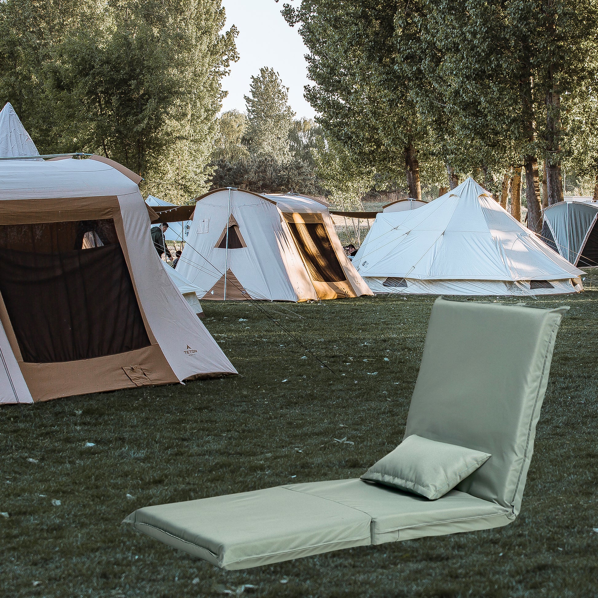 Foldable Portable Chair For Outdoor Travel, Picnic, Bbq,Camping Folding Adults With Carry Bag,Portable Chair For Outdoor Travel, Fourteen Position Adjustable Recliner Light Green Cotton Metal