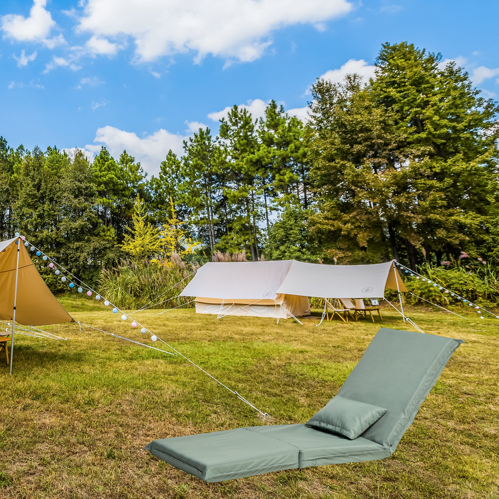 Foldable Portable Chair For Outdoor Travel, Picnic, Bbq,Camping Folding Adults With Carry Bag,Portable Chair For Outdoor Travel, Fourteen Position Adjustable Recliner Light Green Cotton Metal