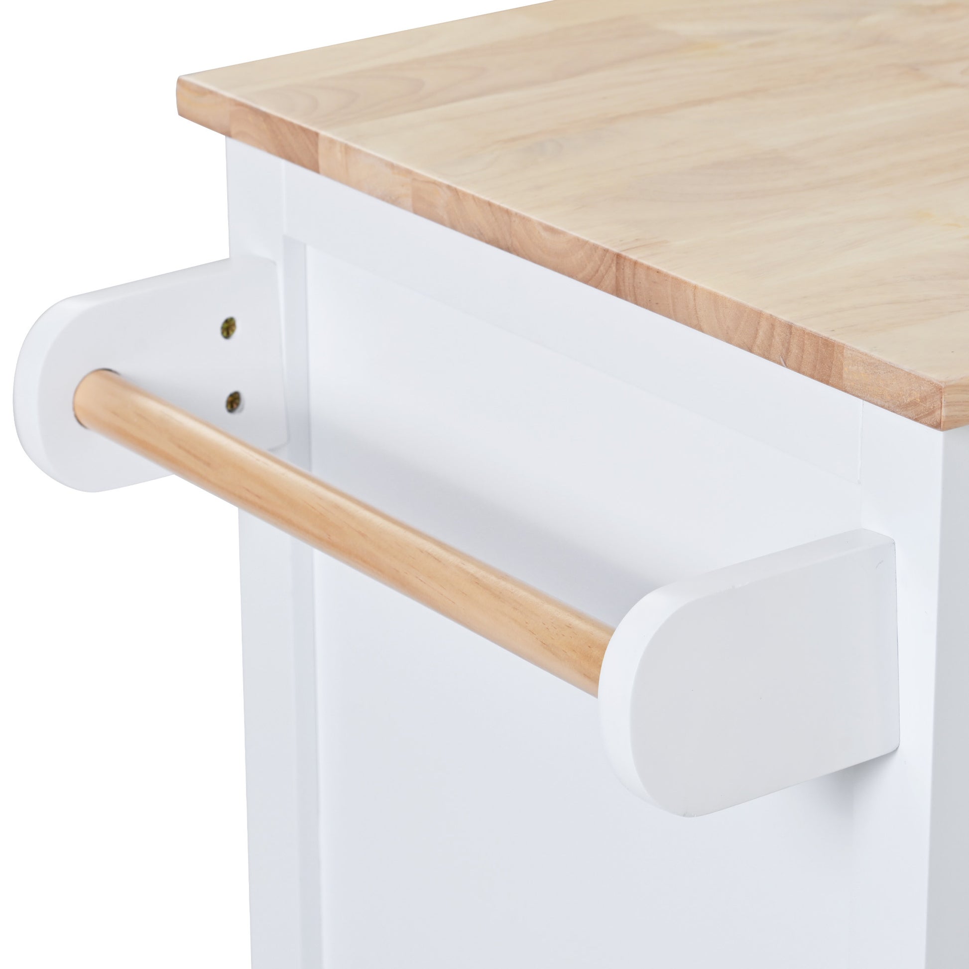 Kitchen Cart With Rubber Wood Countertopkitchen Island Has 8 Handle Free Drawers Including A Flatware Organizer And 5 Wheels For Kitchen Dinning Room, White White Mdf