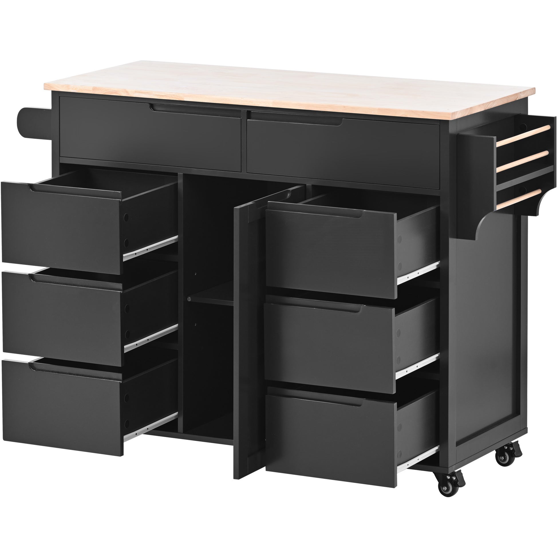 Kitchen Cart with Rubber Wood Countertop black-mdf