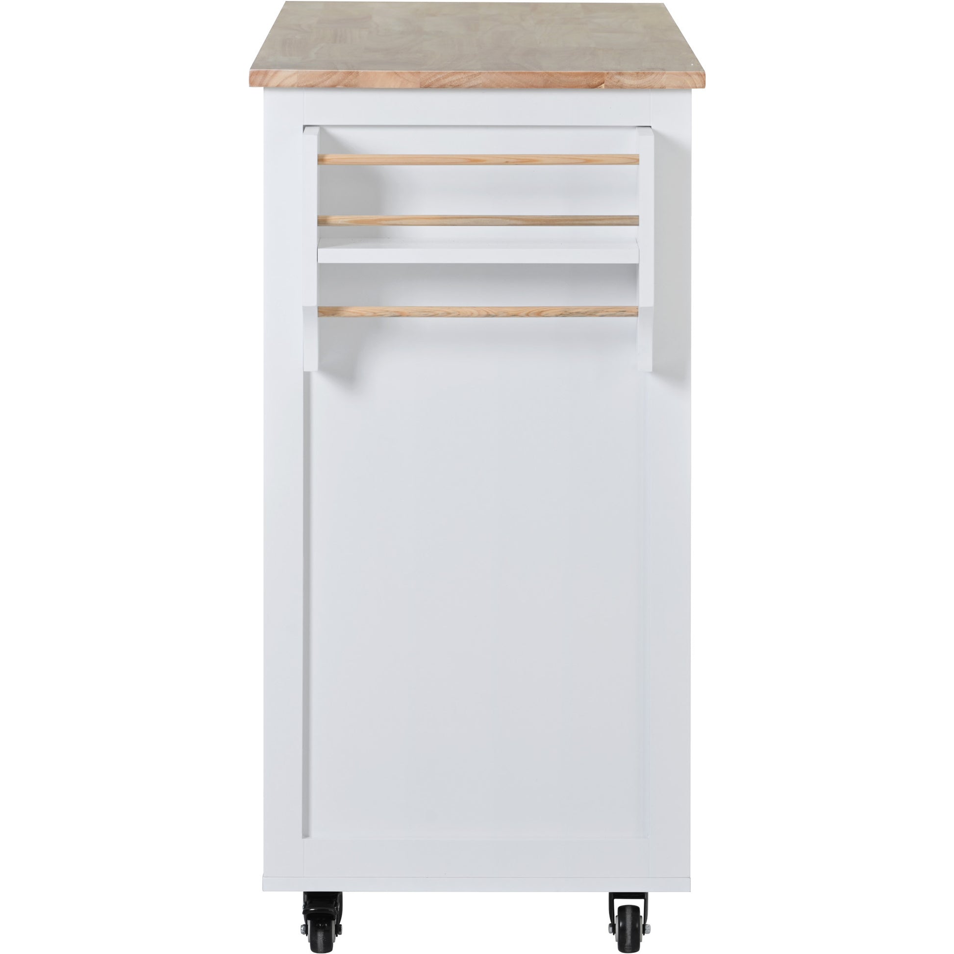 Kitchen Cart With Rubber Wood Countertopkitchen Island Has 8 Handle Free Drawers Including A Flatware Organizer And 5 Wheels For Kitchen Dinning Room, White White Mdf