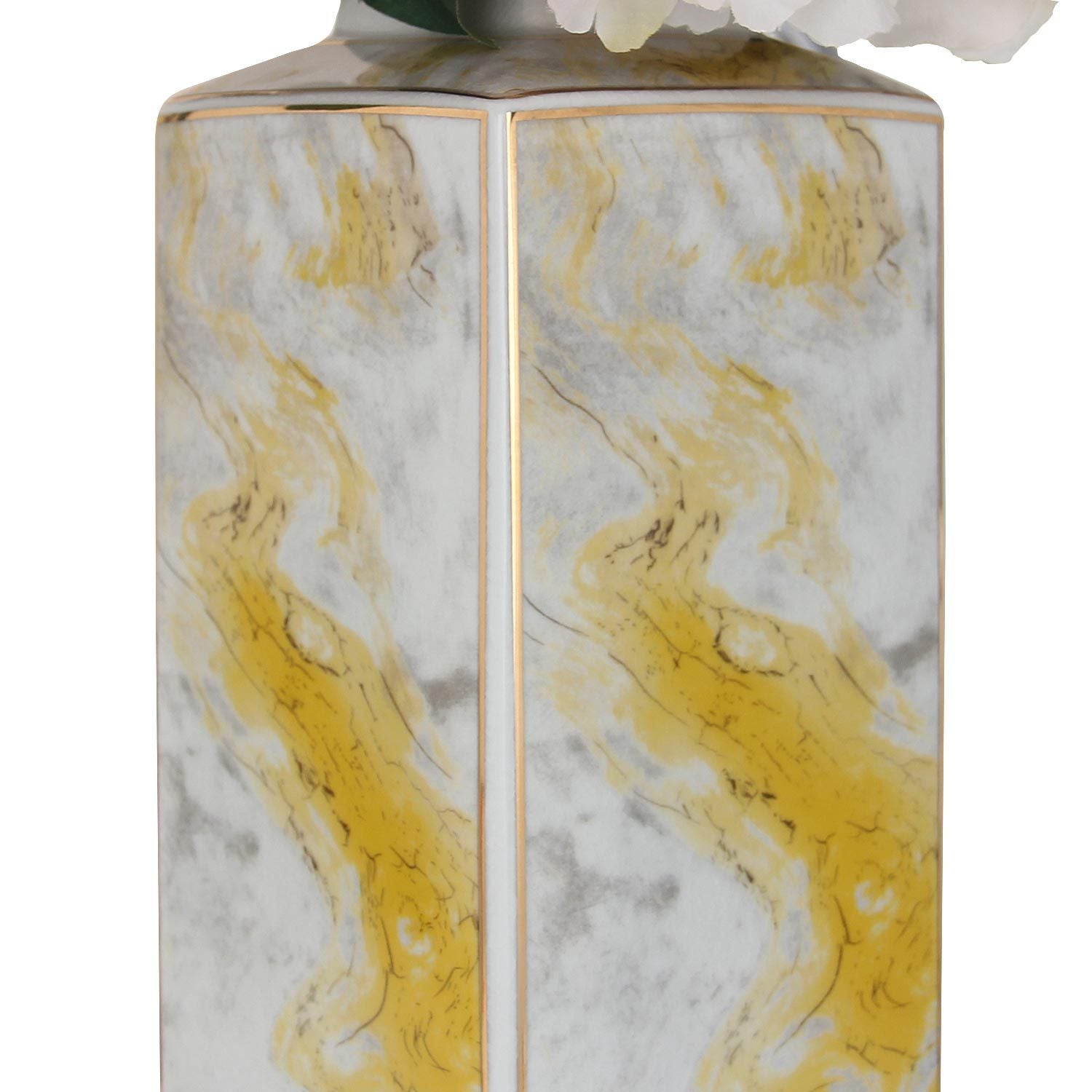 Square Glass Ginger Jar with Gold and Gray Marble gray-ceramic