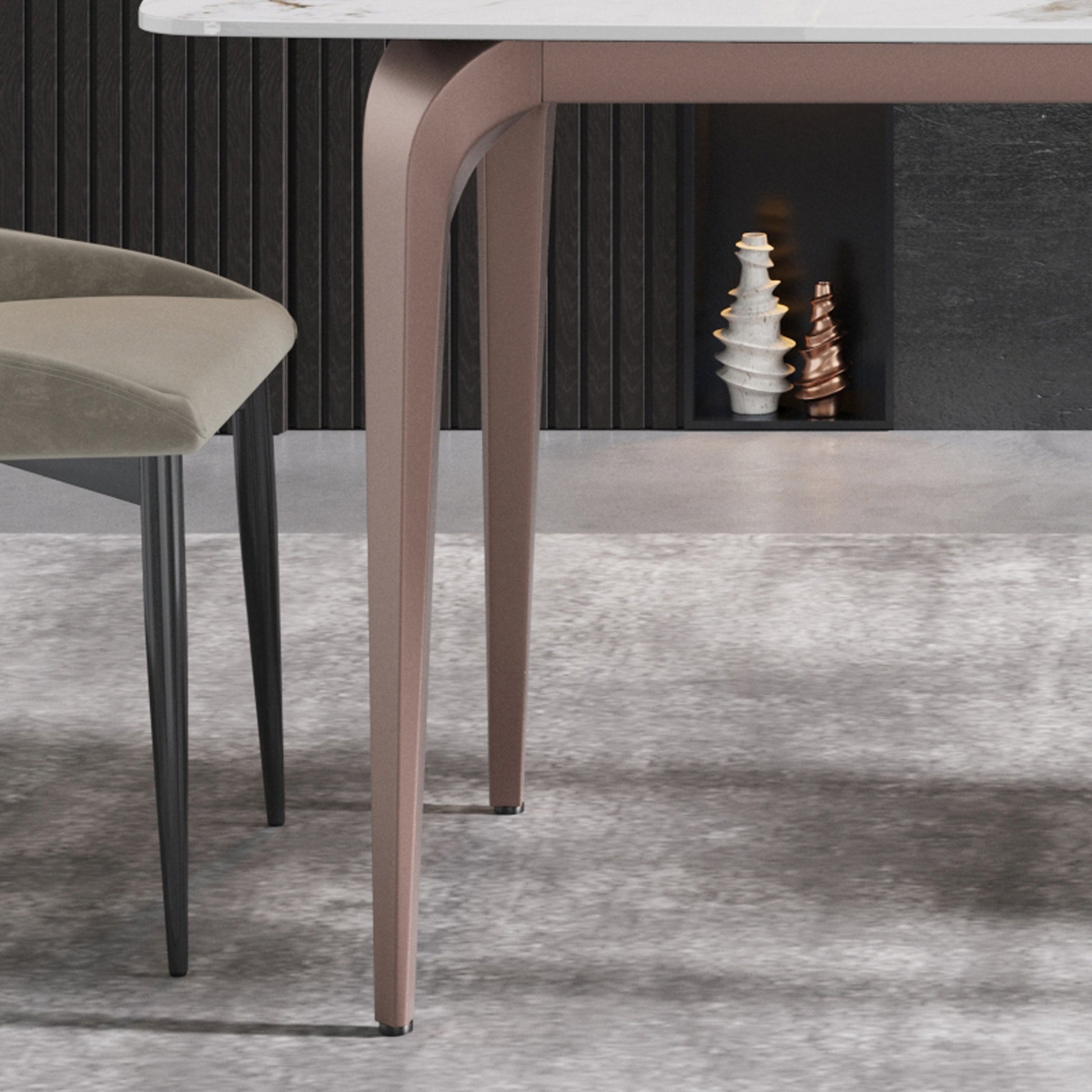 70.87"Modern Artificial Stone Pandora White Curved Metal Leg Dining Table Can Accommodate 6 8 People Antique White Metal Sintered Stone