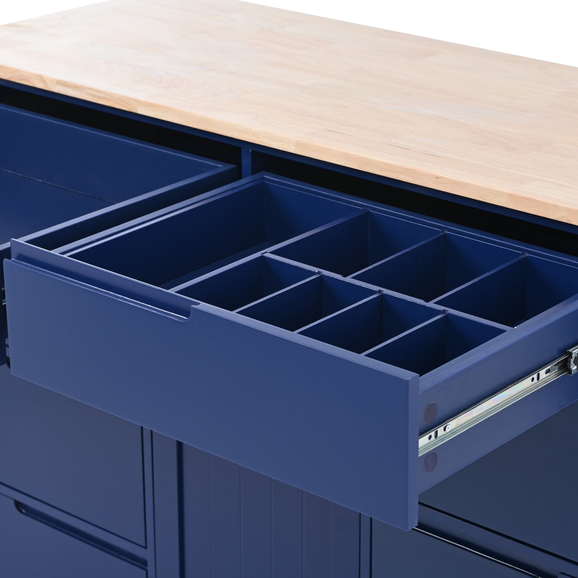 Kitchen Cart with Rubber Wood Countertop blue-mdf